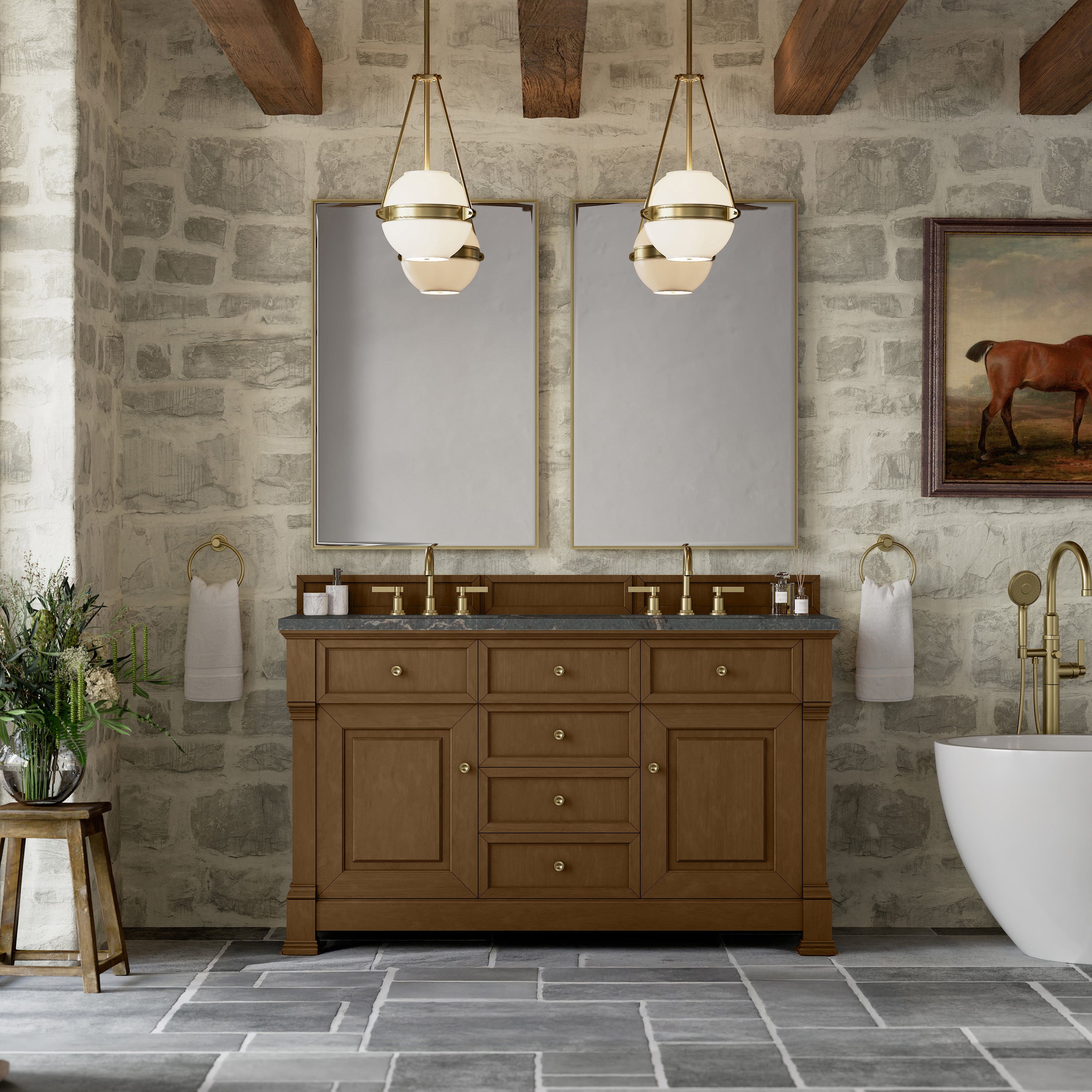 James Martin Brookfield 60" Double Vanity in Honey Oak with 3cm Countertop