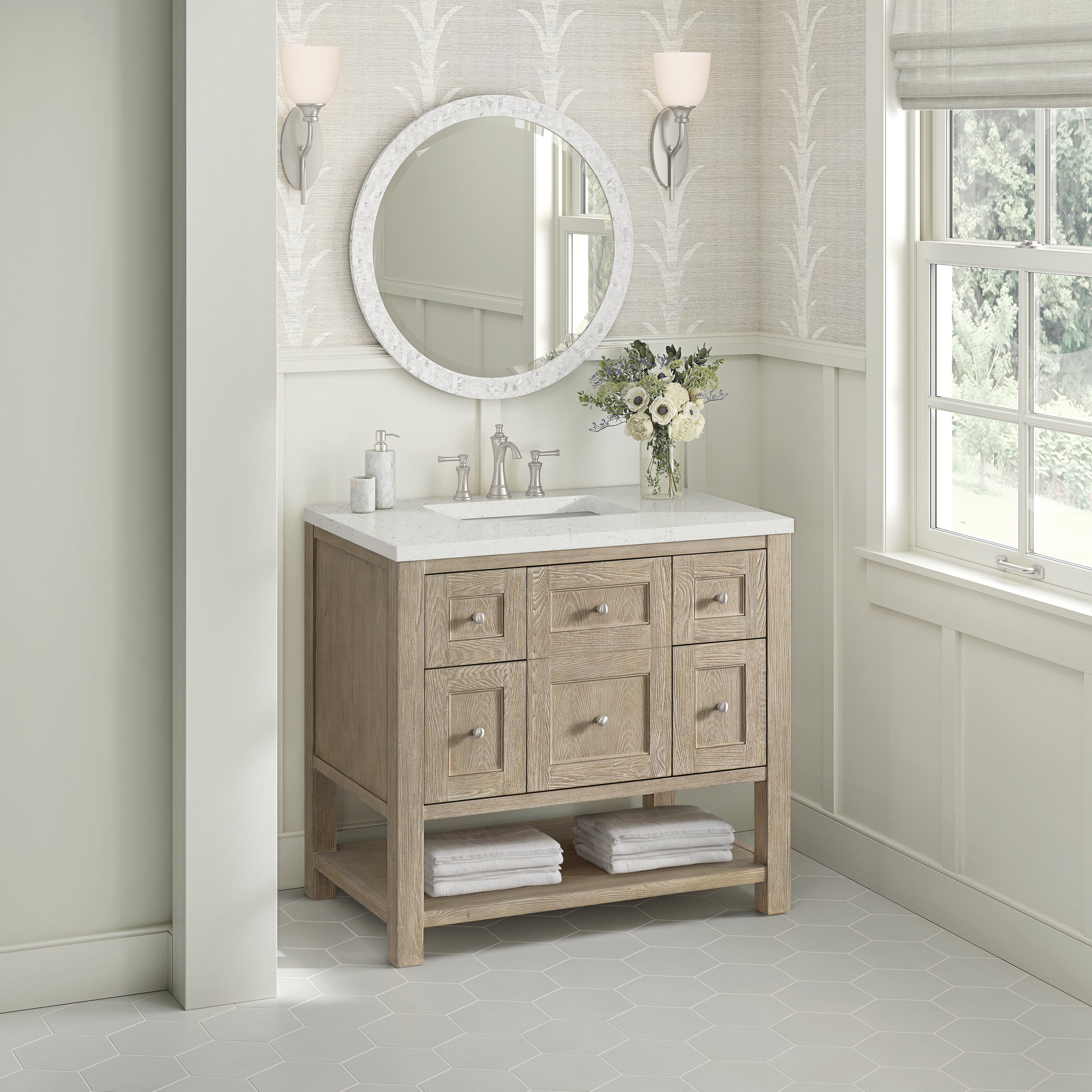 James Martin Breckenridge 36" Single in Whitewashed Oak with 3cm Countertop