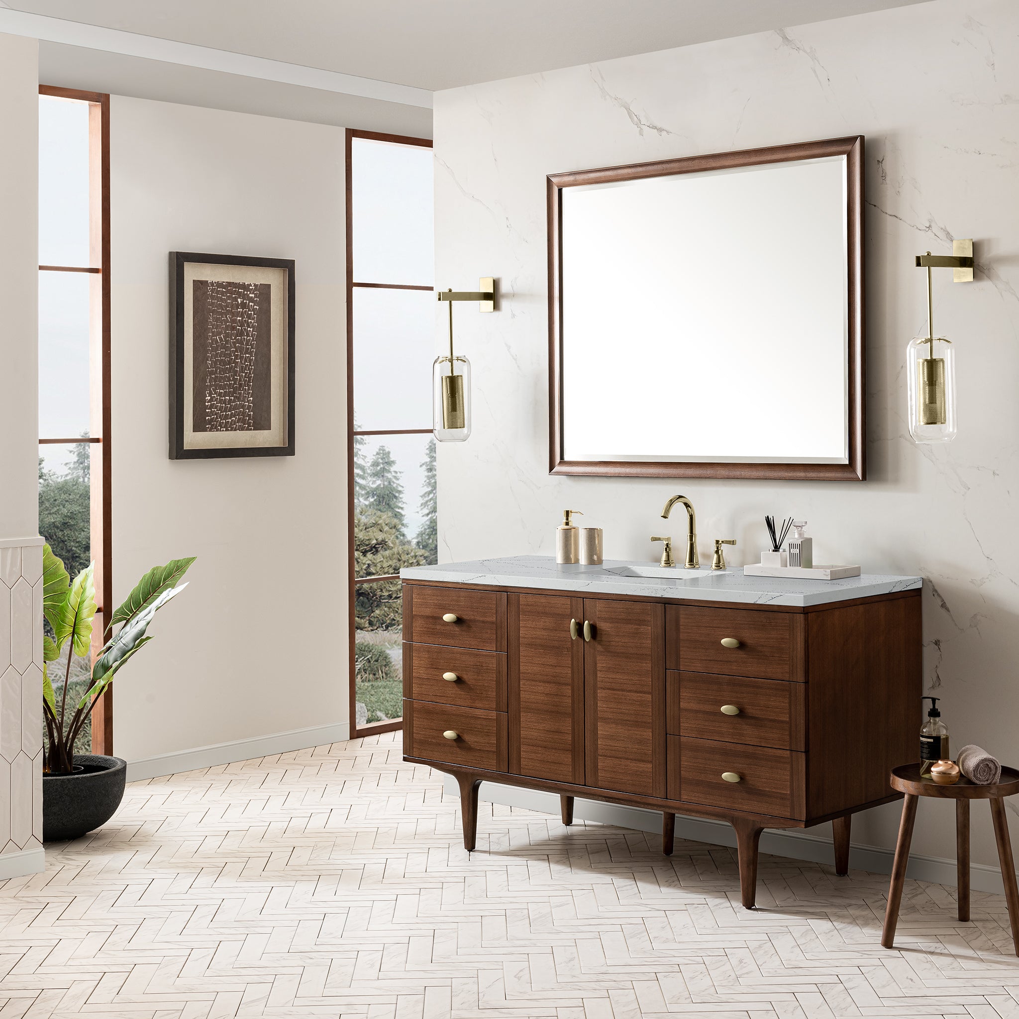 James Martin Amberly 60" Single Vanity in Mid-Century Walnut with 3cm Countertop