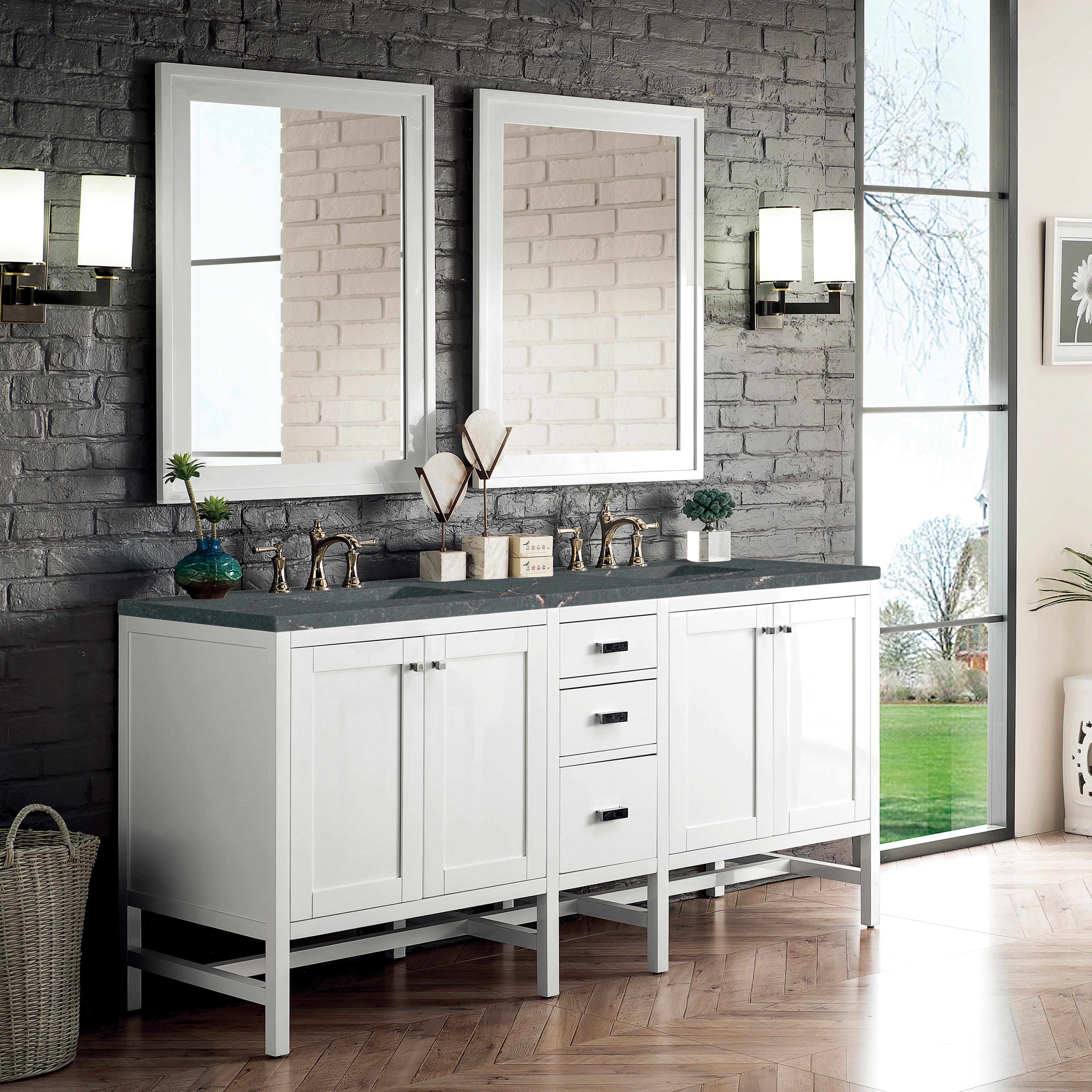 James Martin Addison 72" Double Vanity in Glossy White with 3cm Countertop
