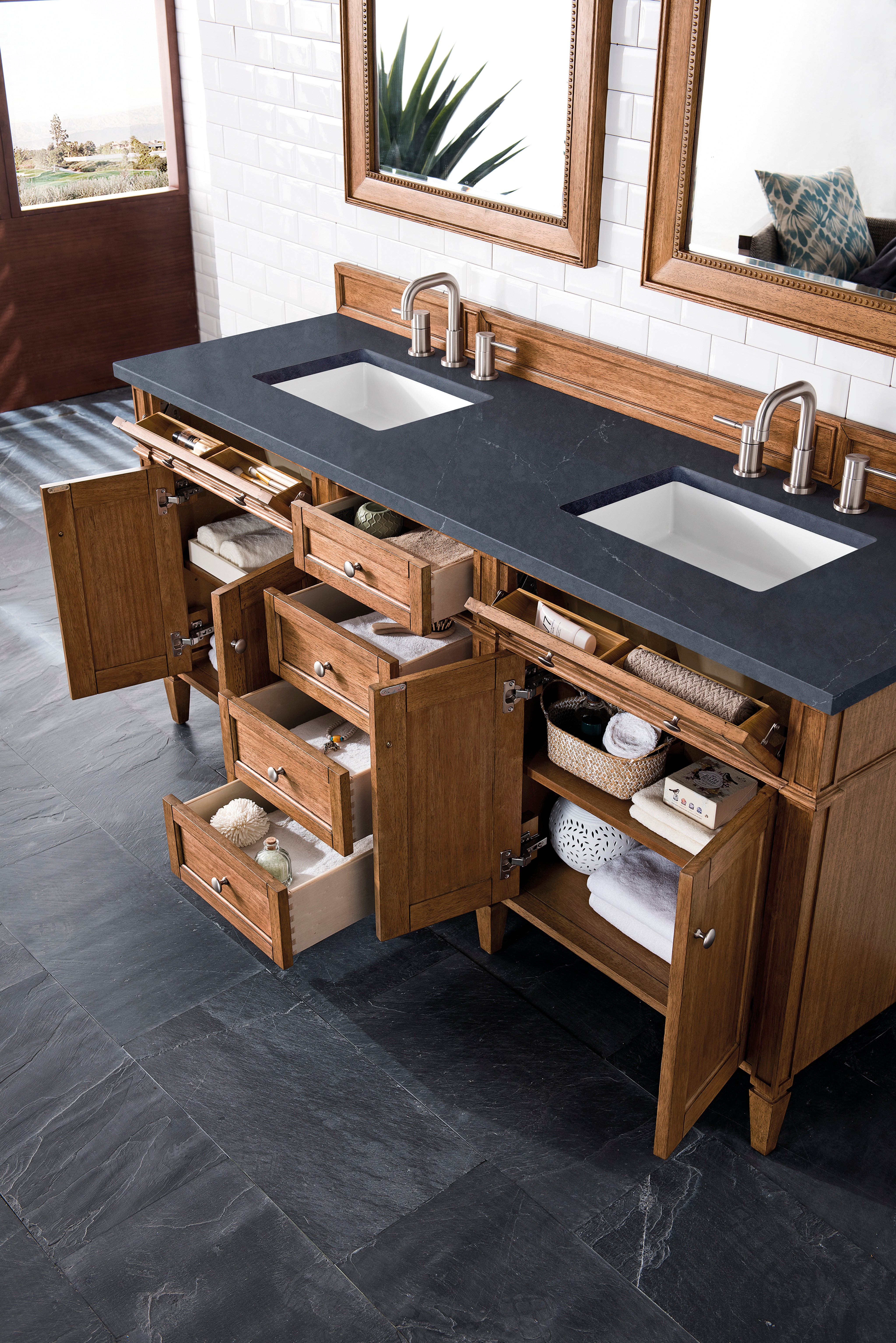 James Martin Brittany 72" Double Vanity in Saddle Brown with 3cm Countertop