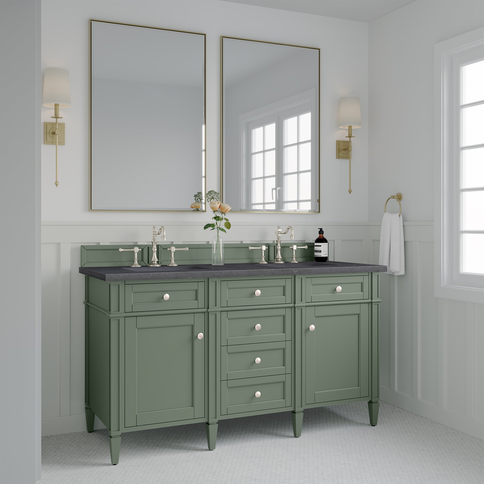 James Martin Brittany 60" Double Vanity in Smokey Celadon with 3cm Countertop