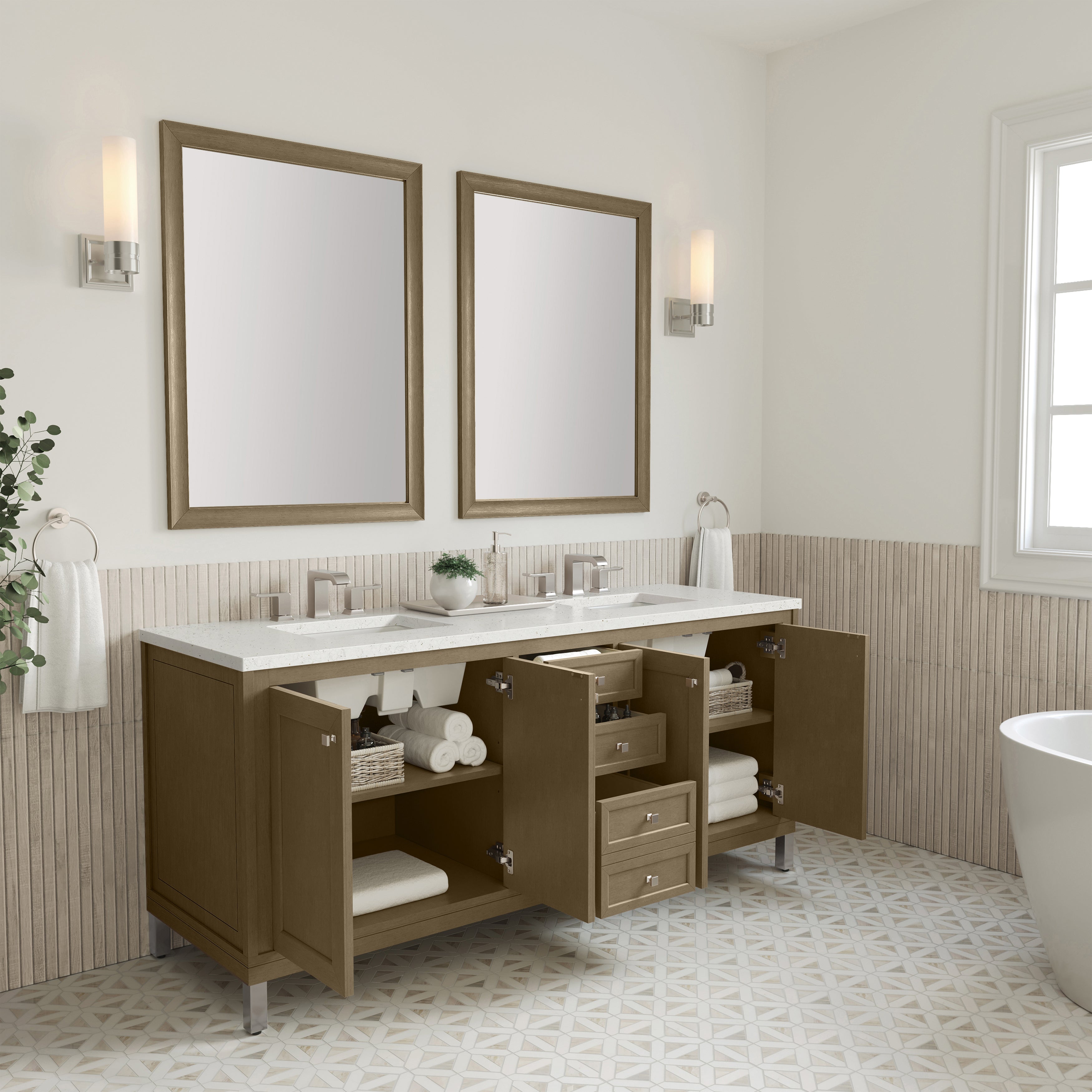 James Martin Chicago 72" Double Vanity in Walnut Whisper with 3cm Countertop