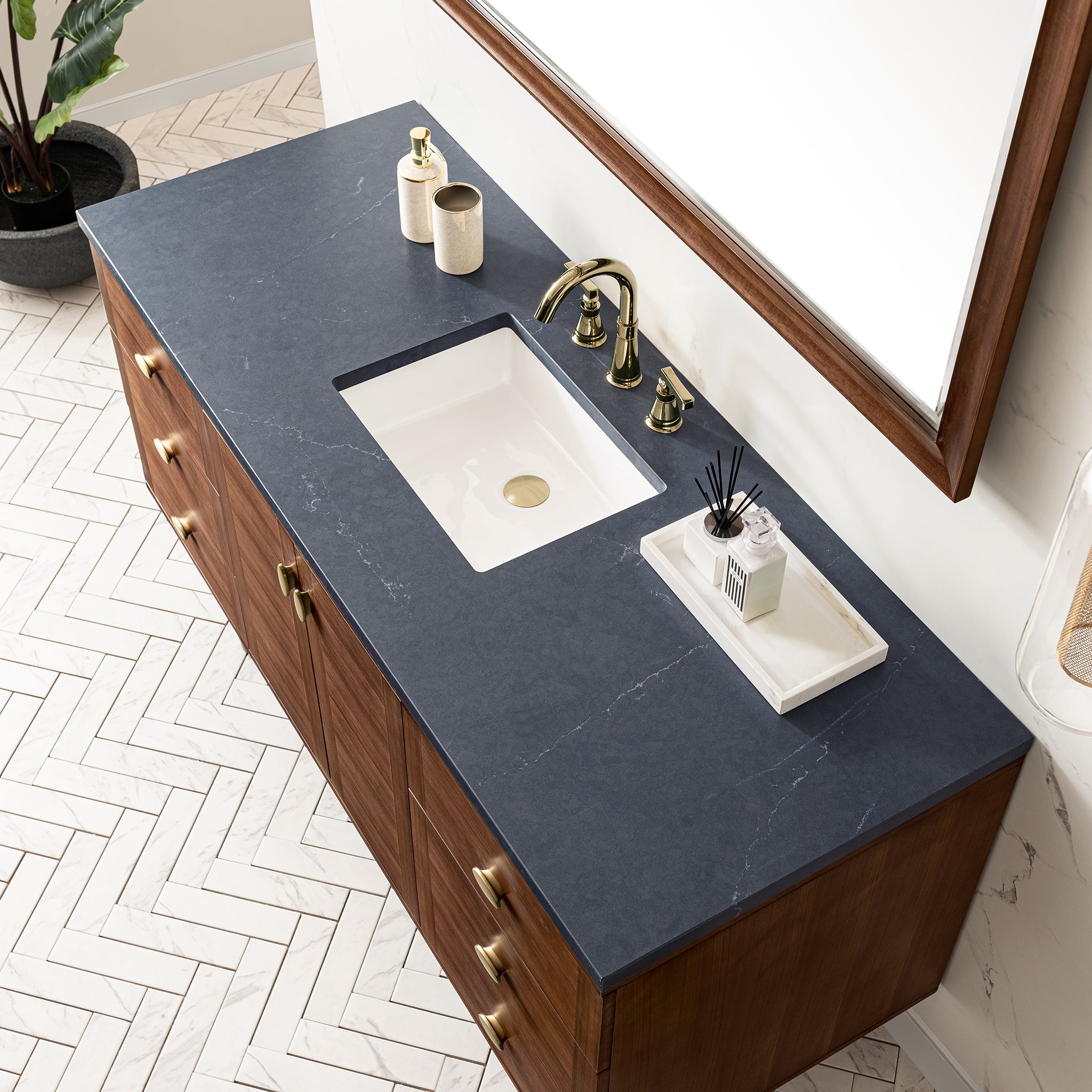 James Martin Amberly 60" Single Vanity in Mid-Century Walnut with 3cm Countertop
