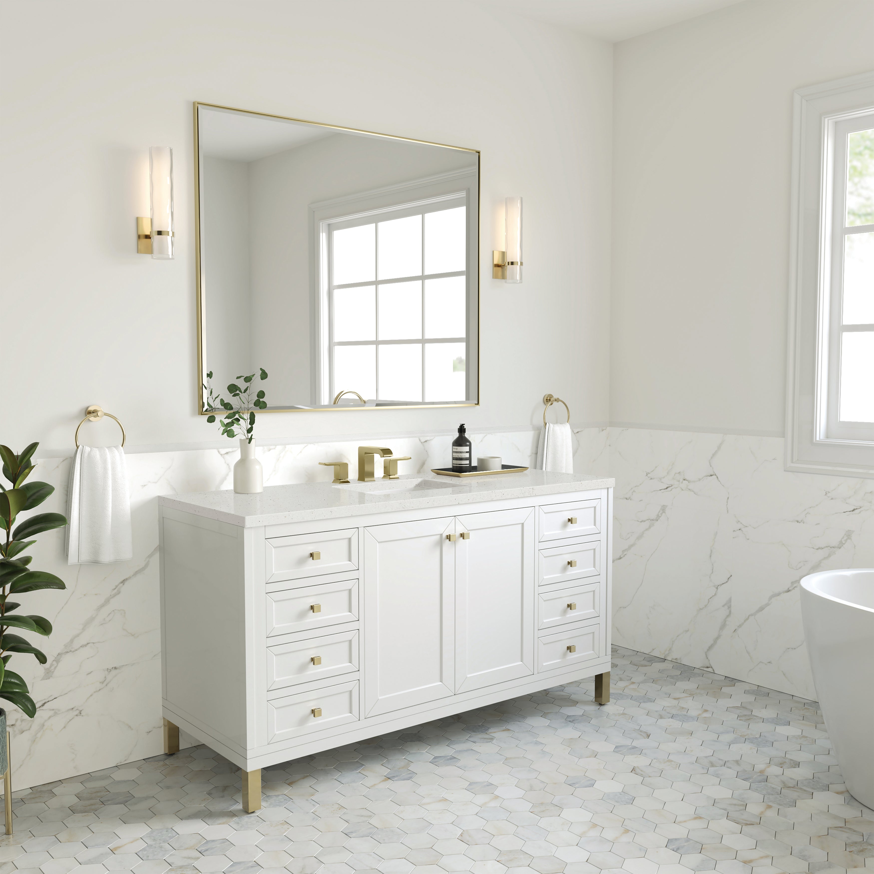 James Martin Chicago 60" Single Vanity in Glossy White with 3cm Countertop