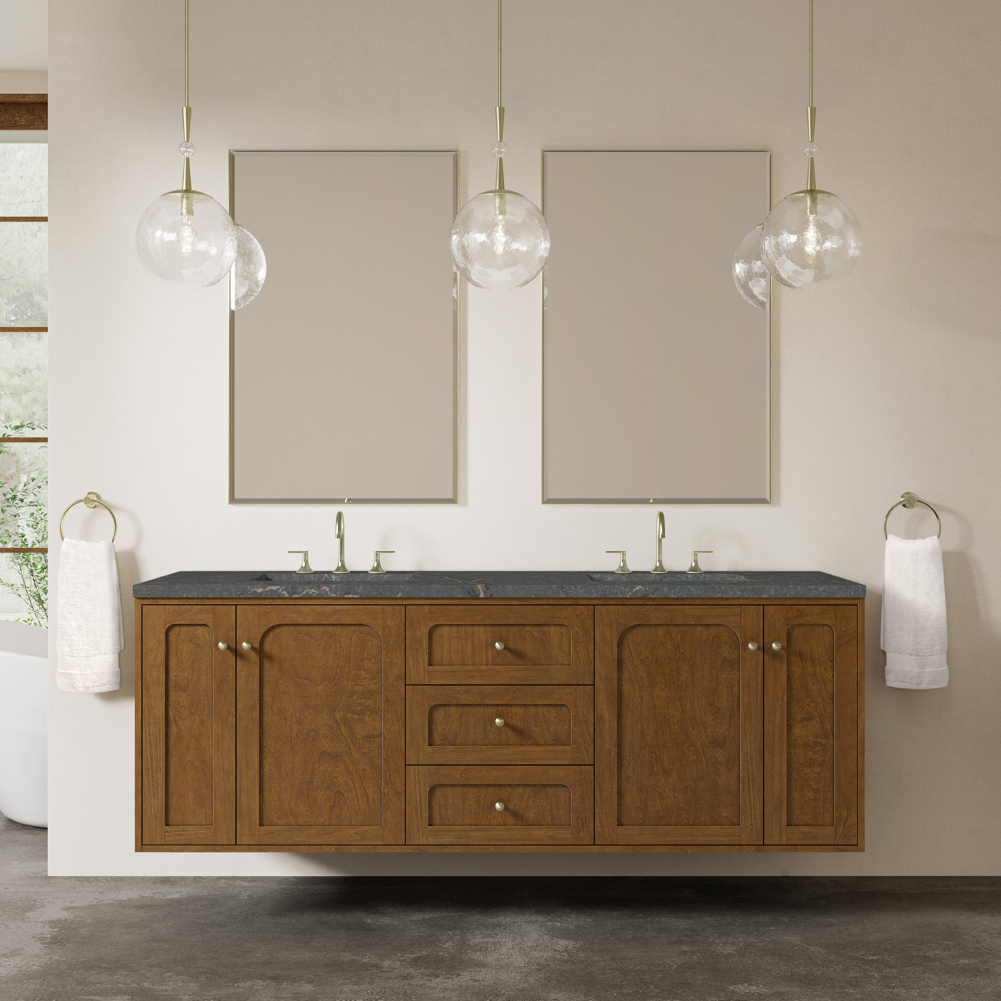 James Martin Laurent 72" Double Vanity in Honey Oak with 3cm Countertop and FreePower Wireless Charger