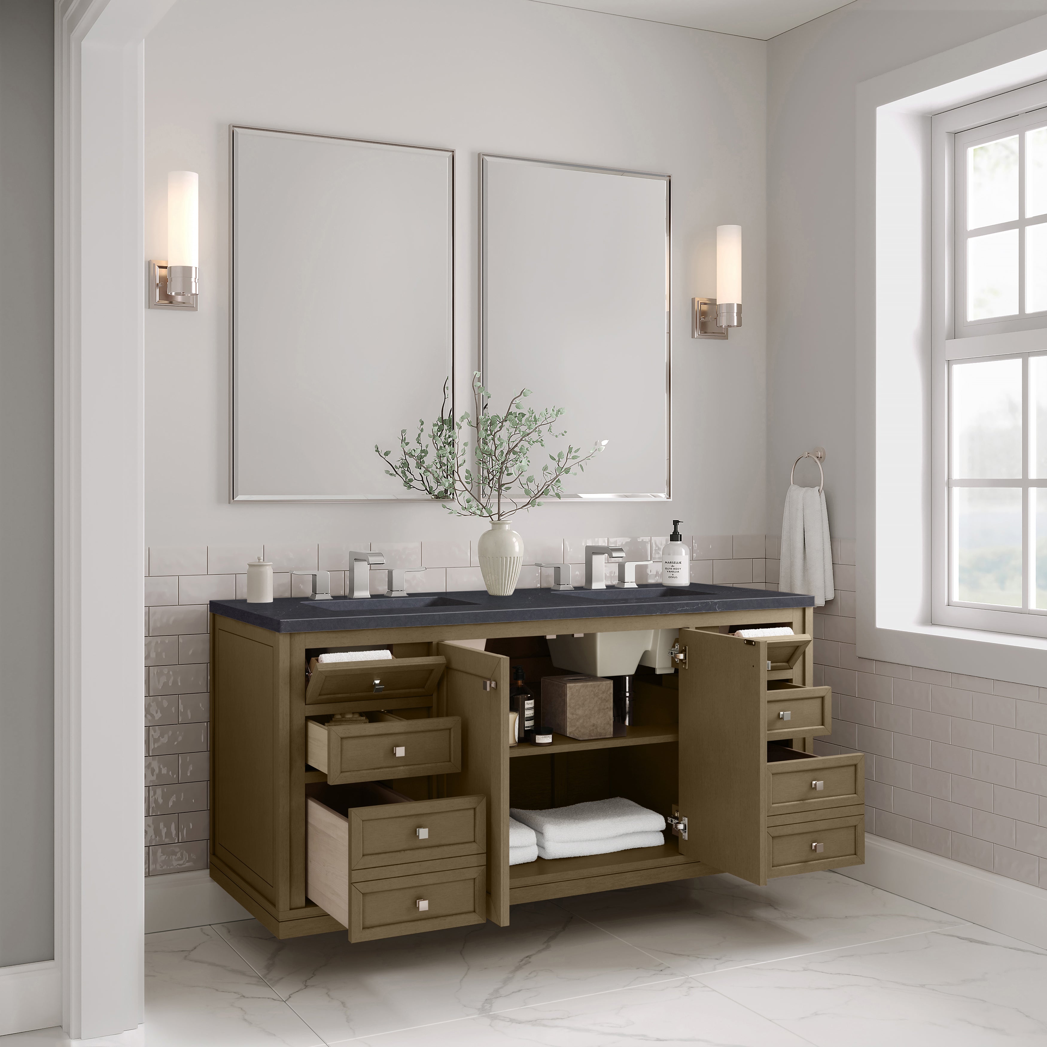 James Martin Chicago 60" Double Vanity in Walnut Whisper with 3cm Countertop