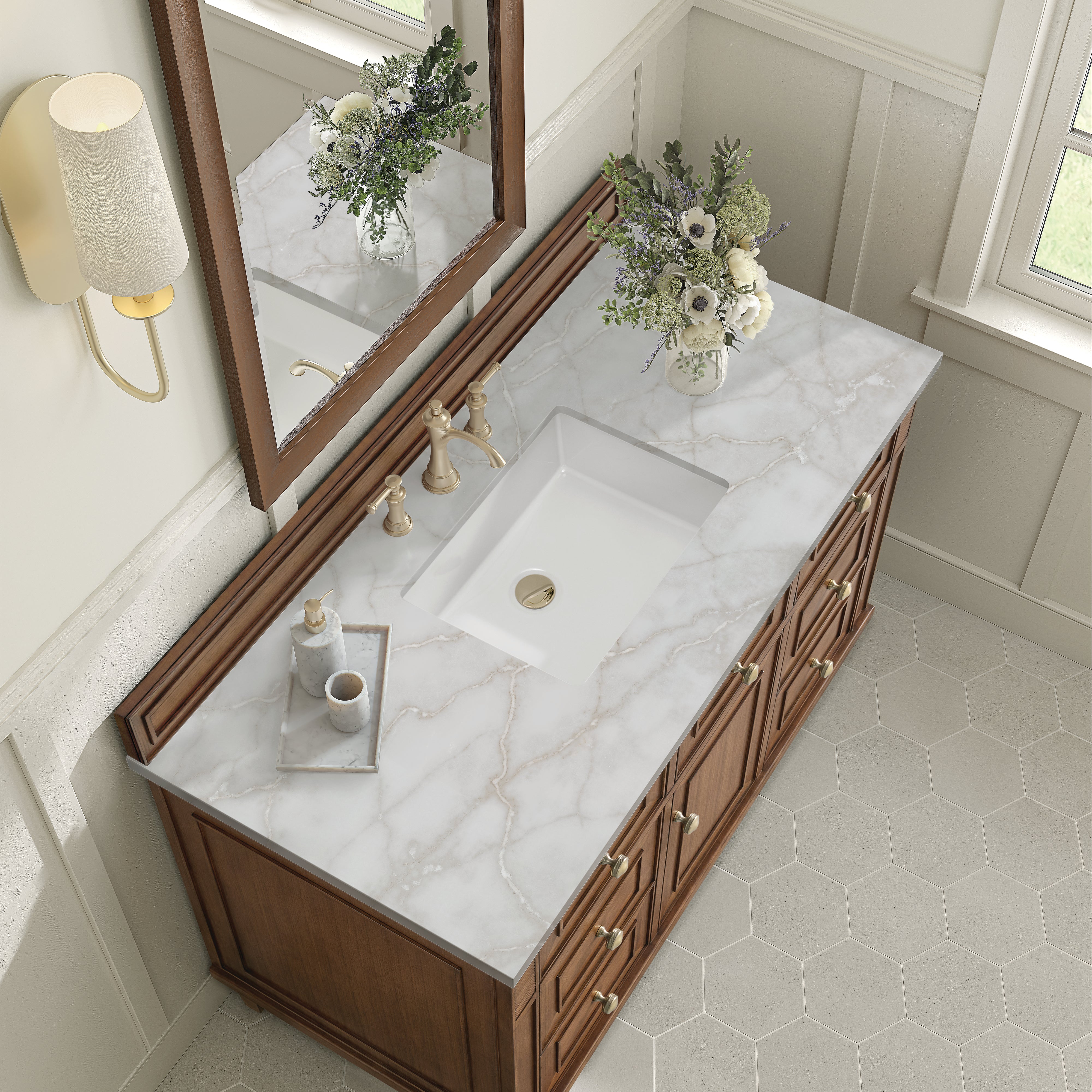 James Martin Lorelai 48" Single Vanity in Mid-Century Walnut with 3cm Countertop and FreePower Wireless Charger