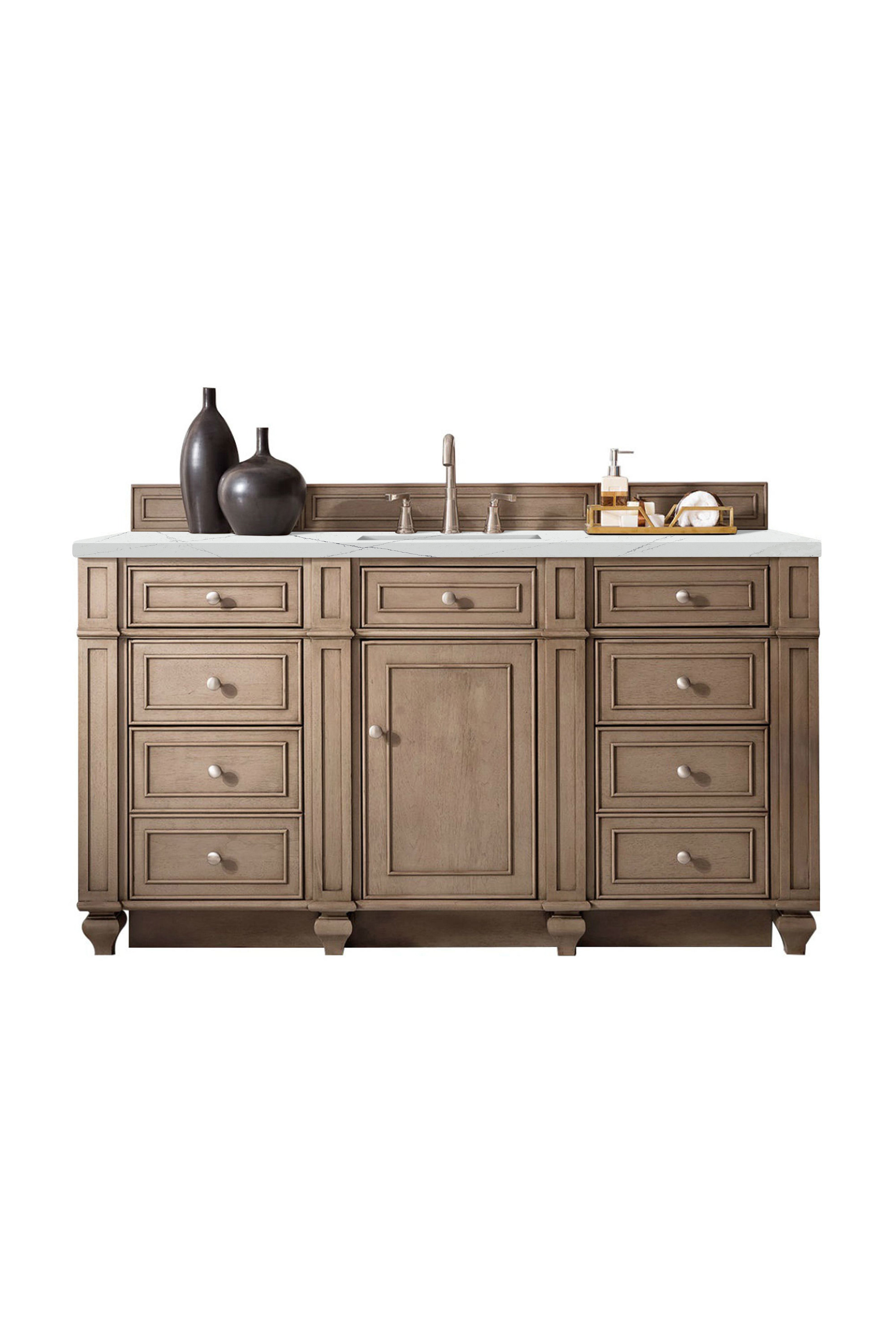 James Martin Bristol 60" Single Vanity in Whitewashed Walnut with 3cm Countertop