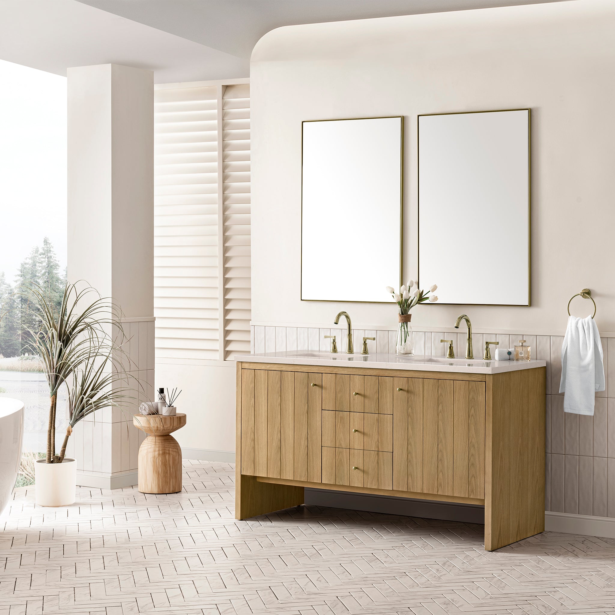 James Martin Hudson 60" Double Vanity in Light Natural Oak with 3cm Countertop