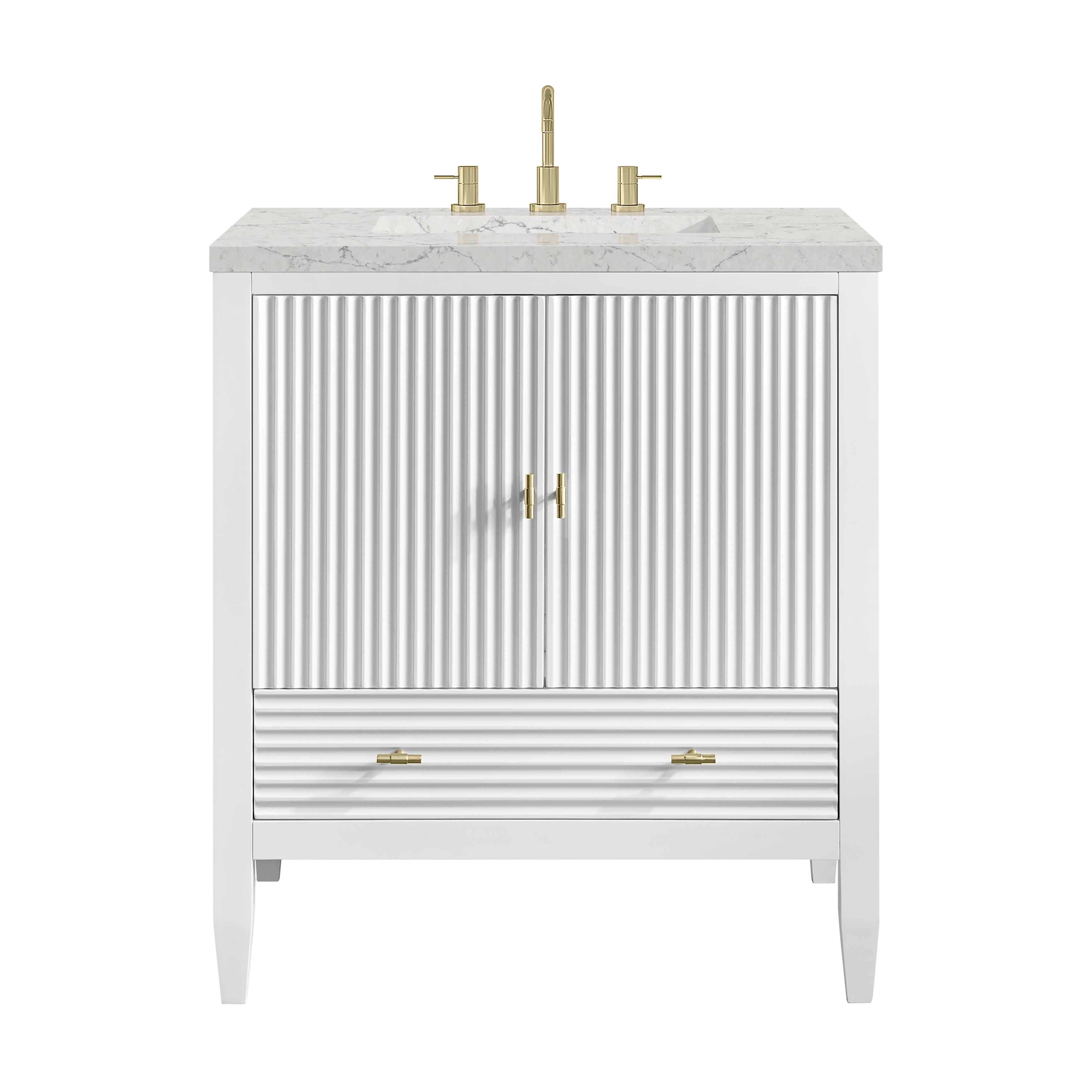 James Martin Myrrin 30" Single Vanity in Bright White with 3cm Countertop
