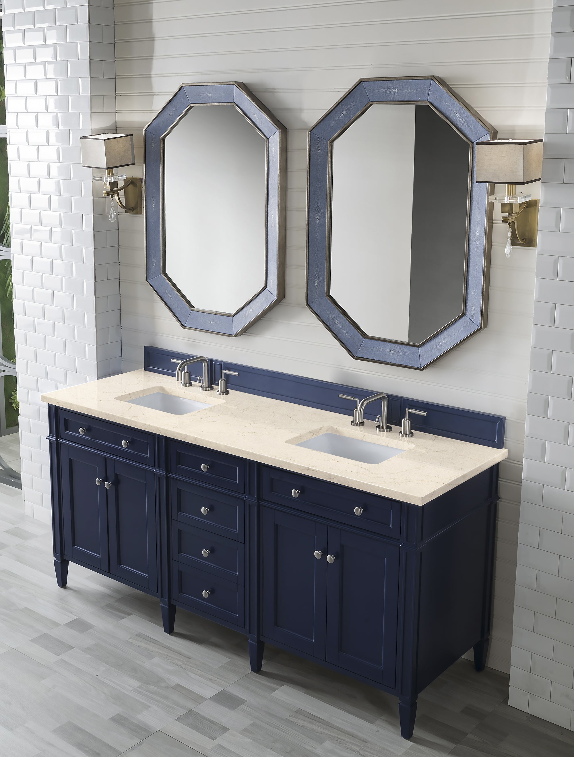 James Martin Brittany 72" Double Vanity in Victory Bleu with 3cm Countertop