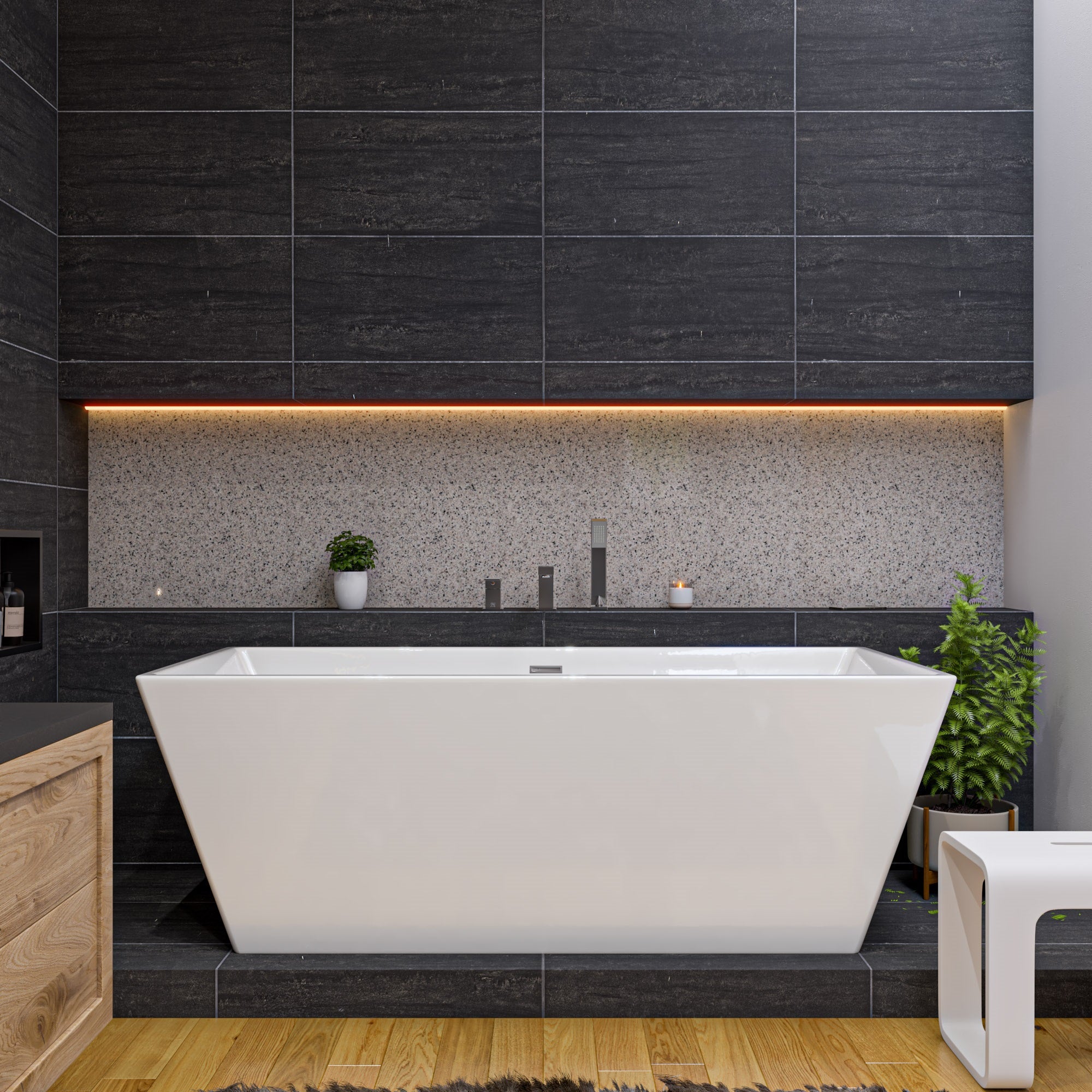 ALFI brand  AB8832 67 inch White Rectangular Acrylic Free Standing Soaking Bathtub