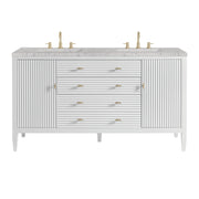 James Martin Myrrin 60" Double Vanity in Bright White with 3cm Countertop and FreePower Wireless Charger