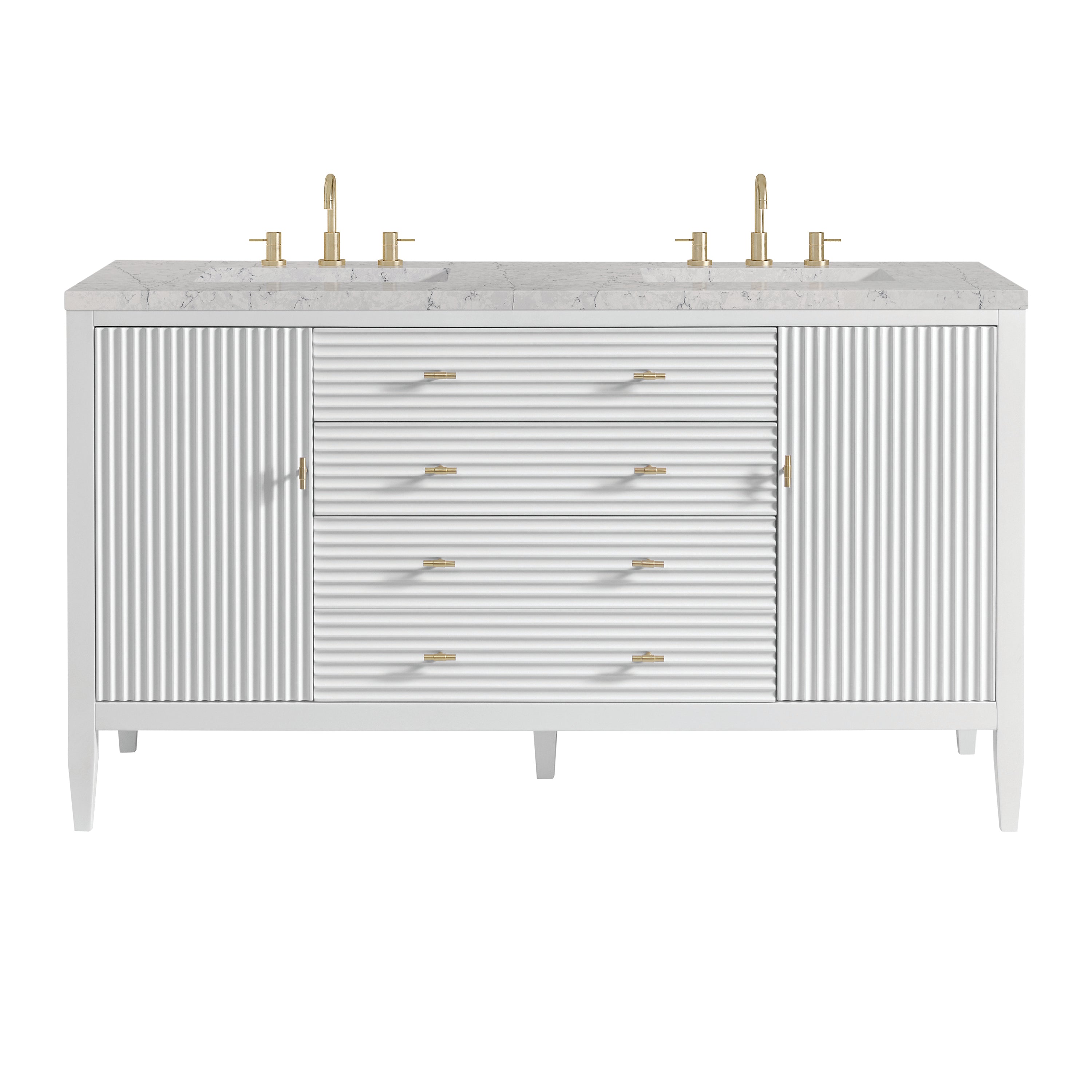 James Martin Myrrin 60" Double Vanity in Bright White with 3cm Countertop and FreePower Wireless Charger