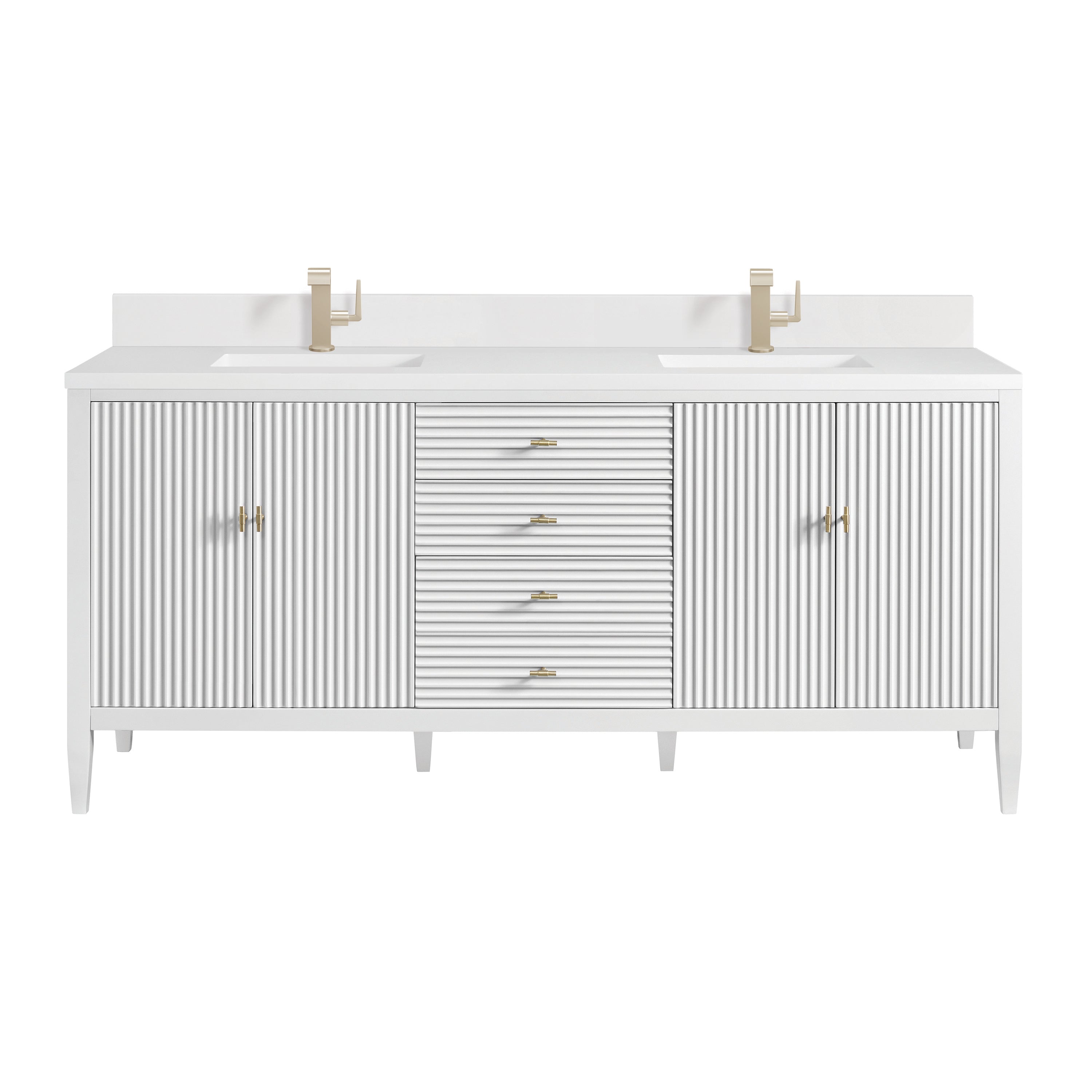 James Martin Myrrin 72" Double Vanity in Bright White with 3cm Countertop