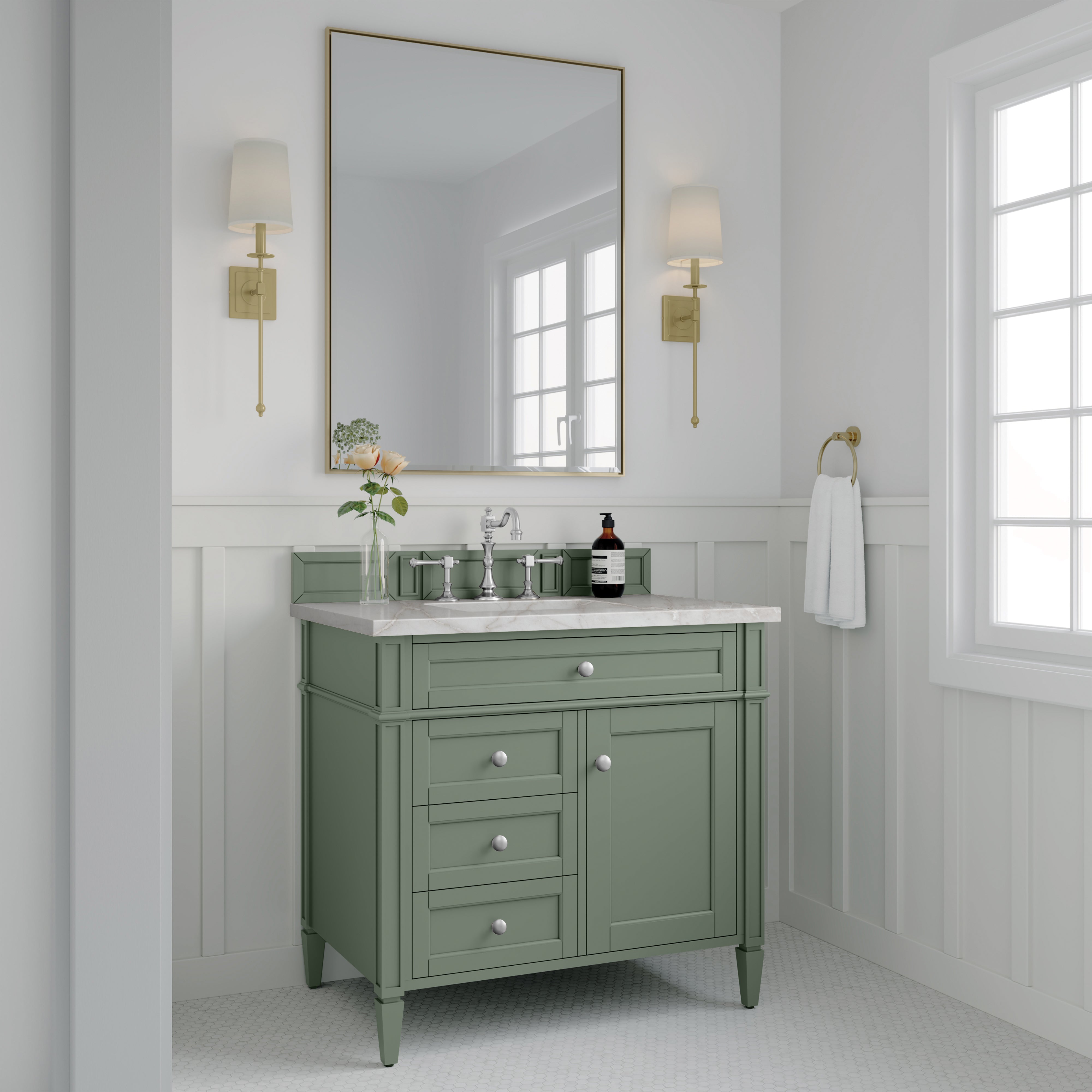 James Martin Brittany 36" Single Vanity in Smokey Celadon with 3cm Countertop