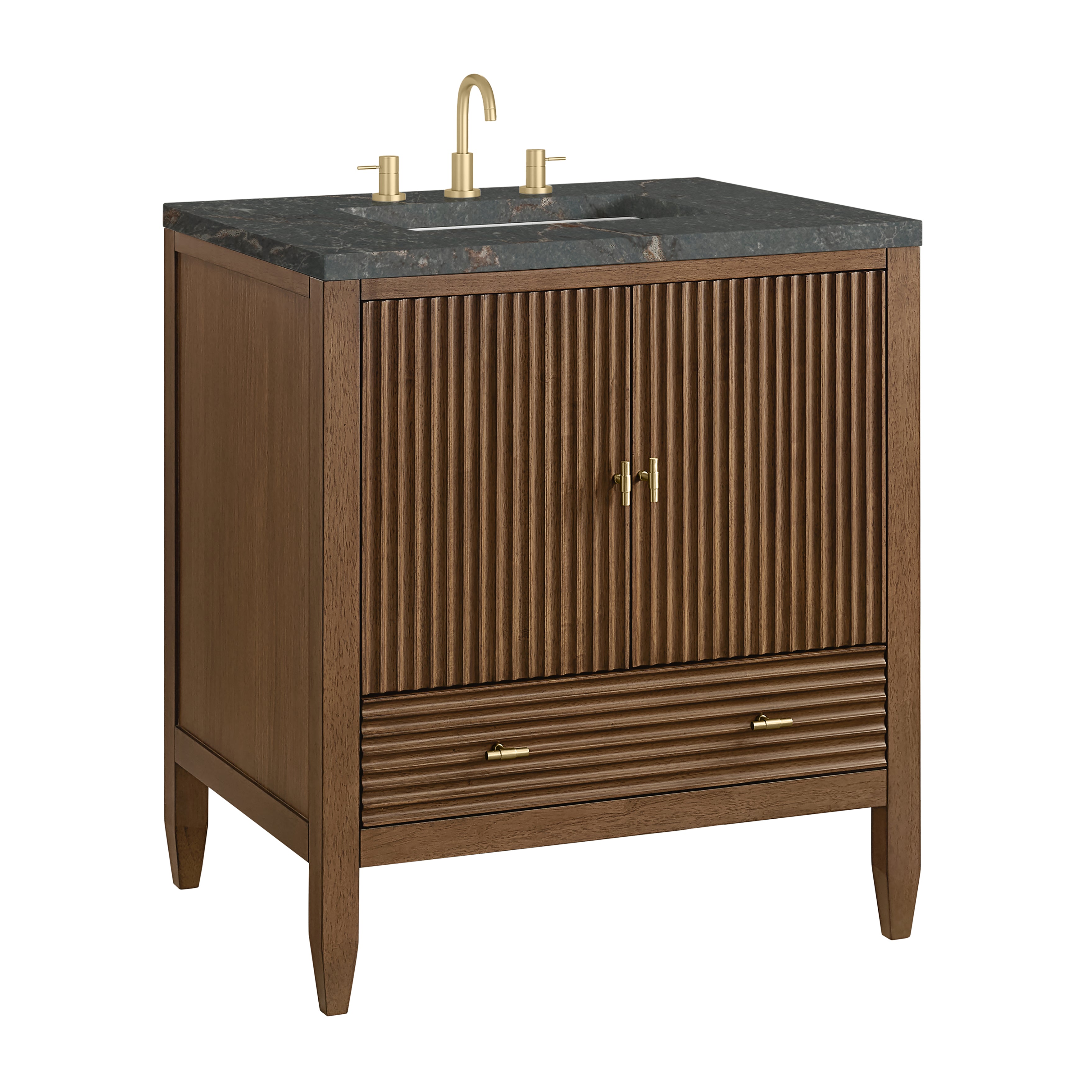 James Martin Myrrin 30" Single Vanity in Mid-Century Walnut with 3cm Countertop