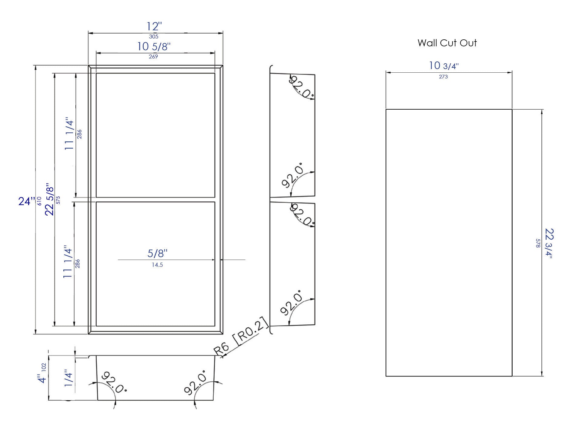 ALFI brand ABNC1224 12 x 24  Vertical Double Shelf Bath Shower Niche