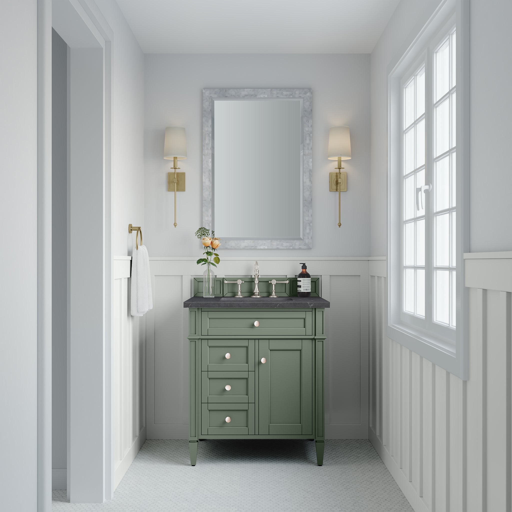 James Martin Brittany 30" Single Vanity in Smokey Celadon with 3cm Countertop