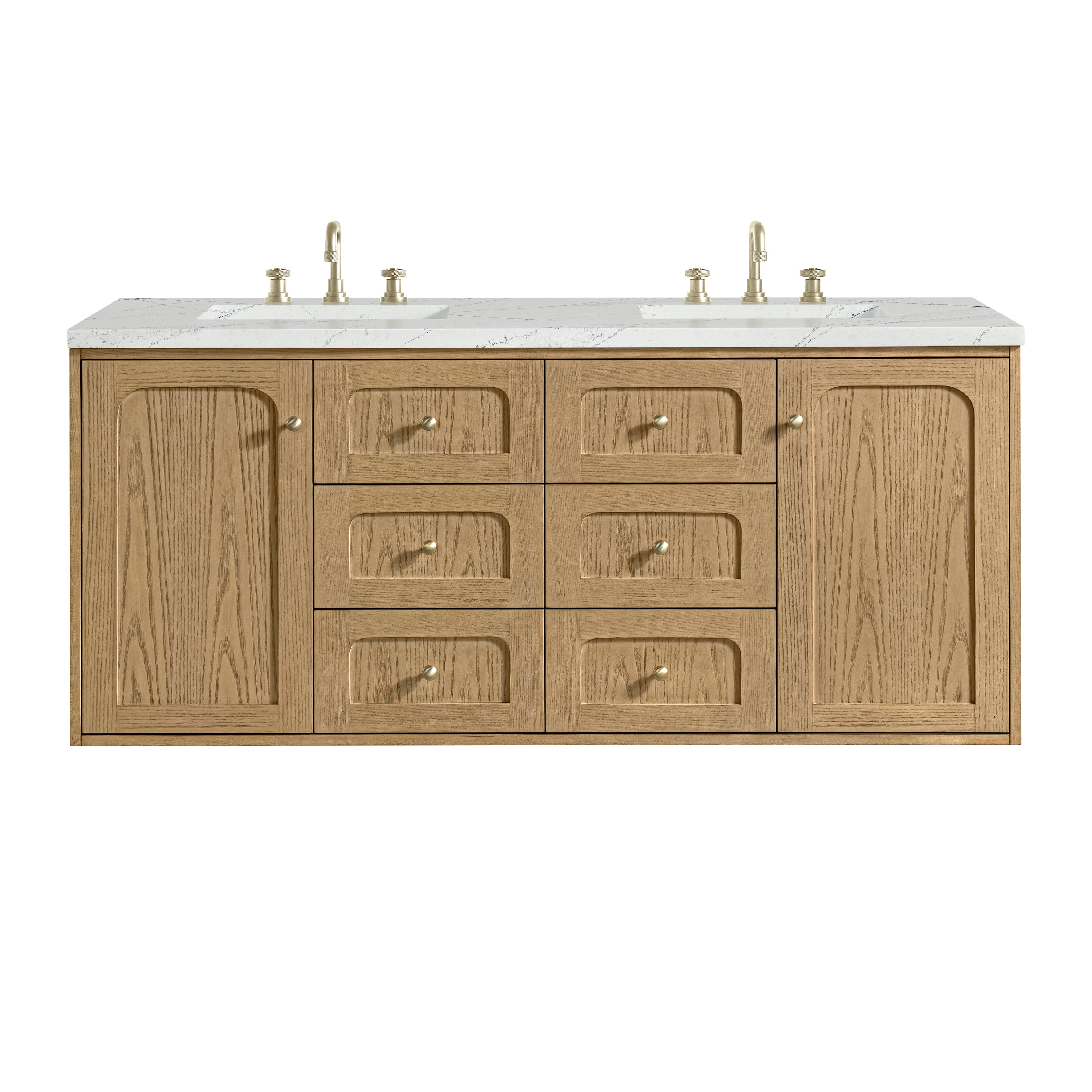 James Martin Laurent 60" Double Vanity in Light Natural Oak with 3cm Countertop and FreePower Wireless Charger