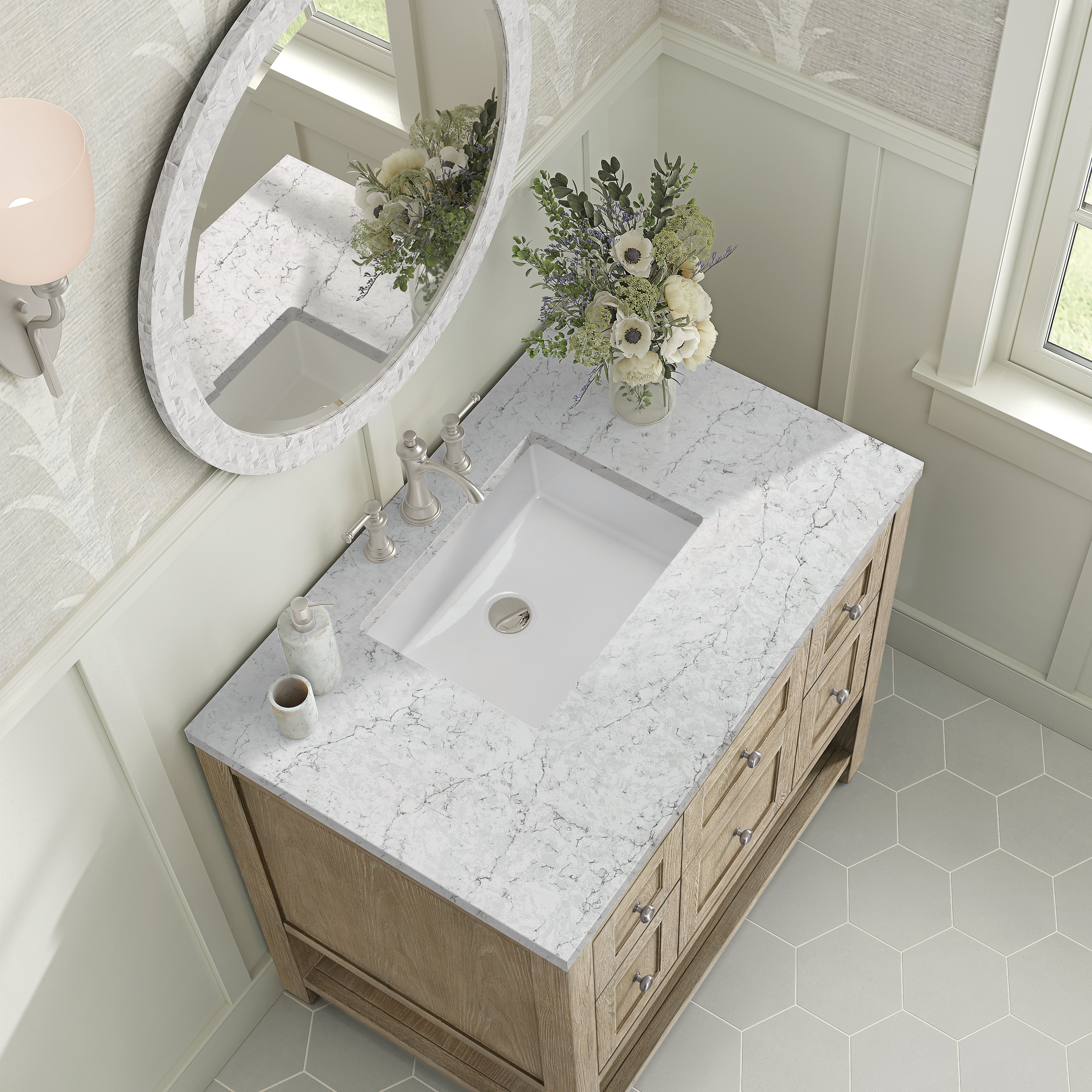 James Martin Breckenridge 36" Single in Whitewashed Oak with 3cm Countertop