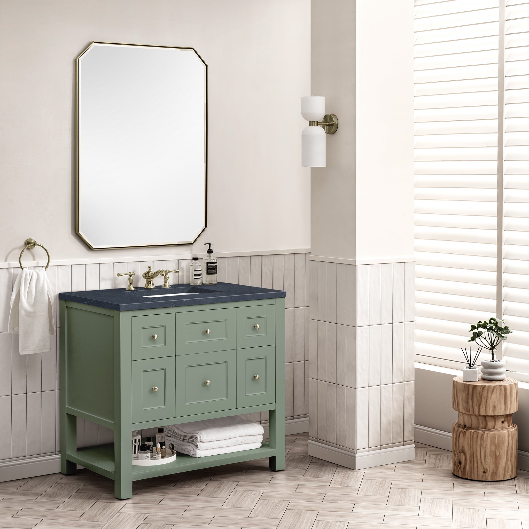 James Martin Breckenridge 36" Single Vanity in Smokey Celadon with 3cm Countertop