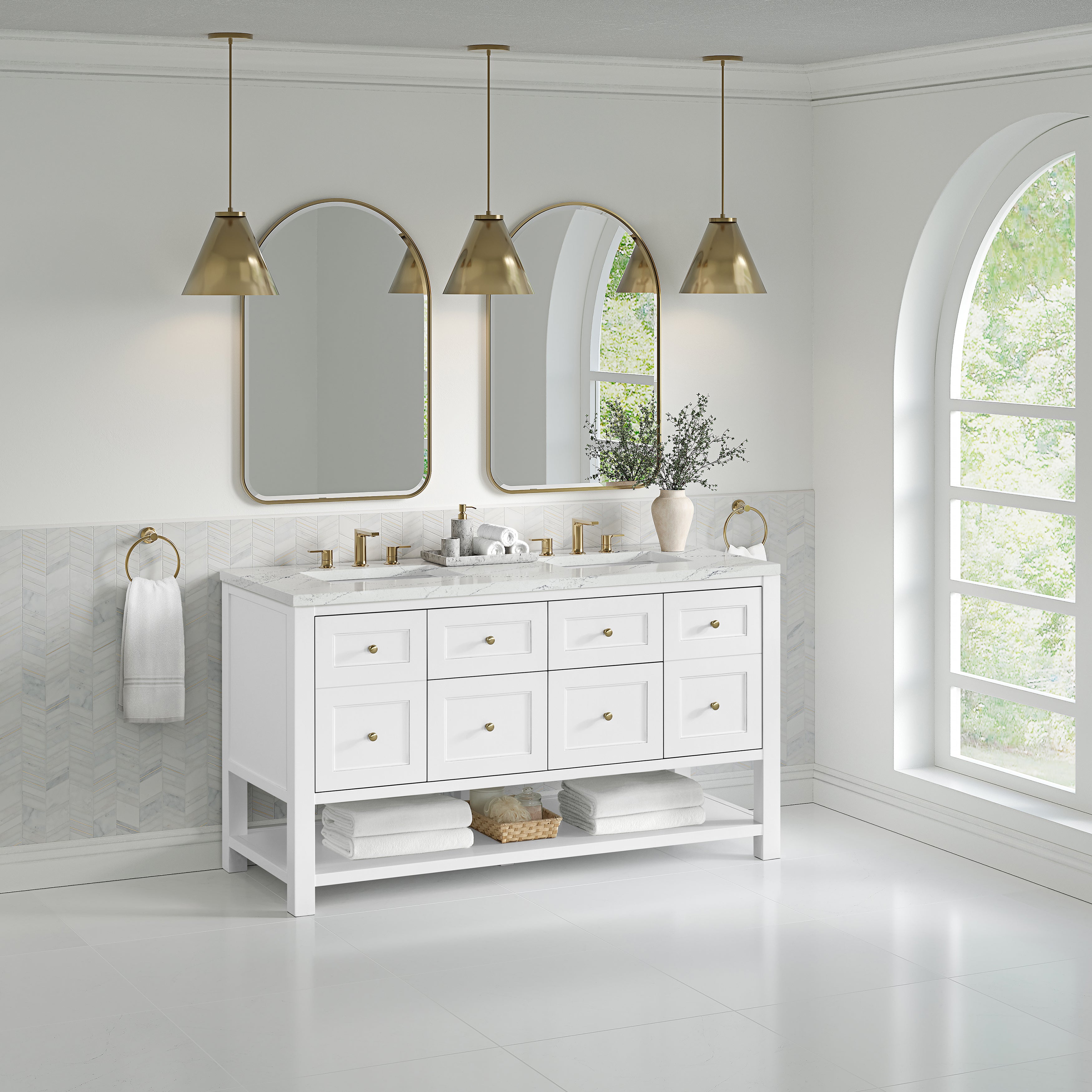 James Martin Breckenridge 60" Double Vanity in Bright White with 3cm Countertop