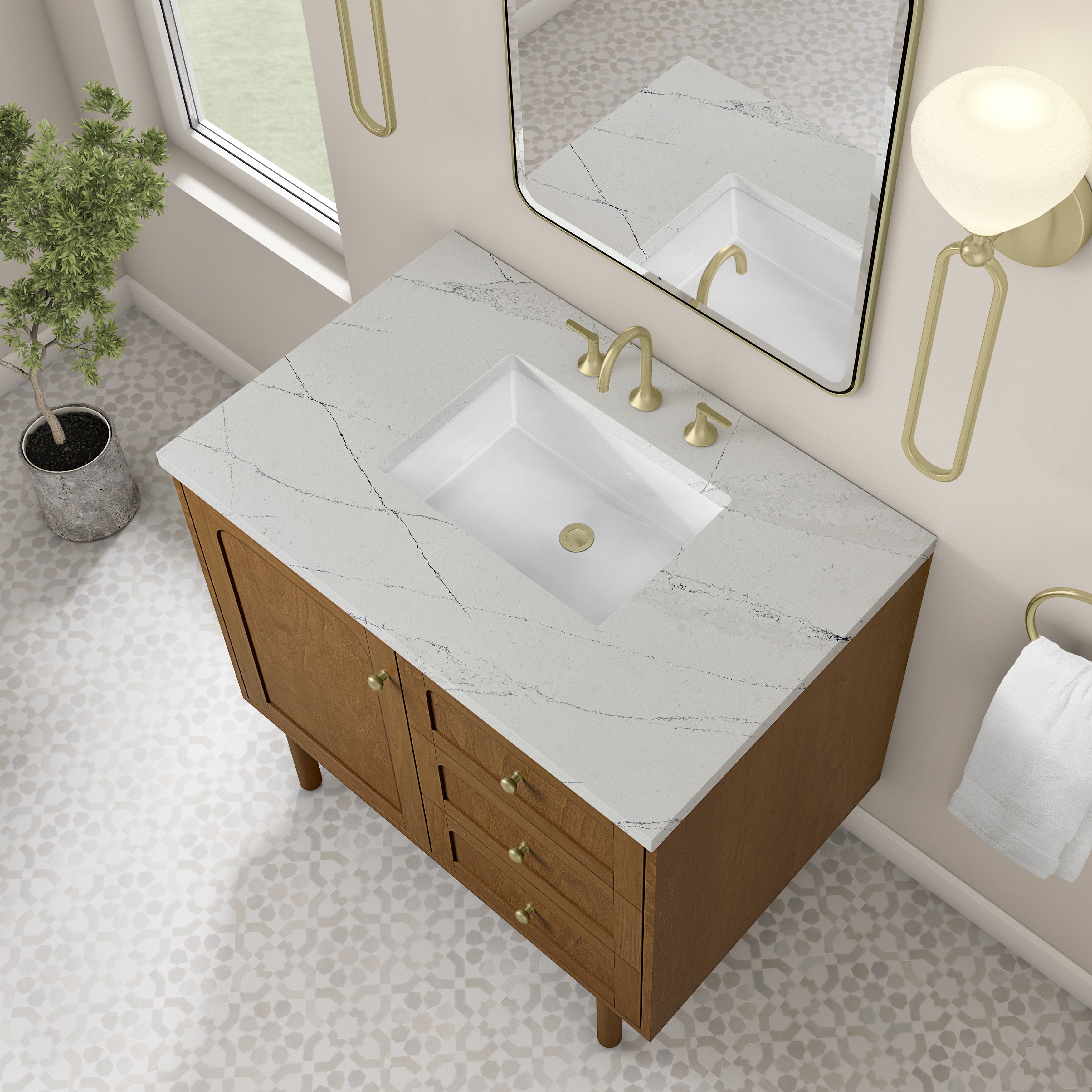 James Martin Laurent 36" Single Vanity in Honey Oak with 3cm Countertop