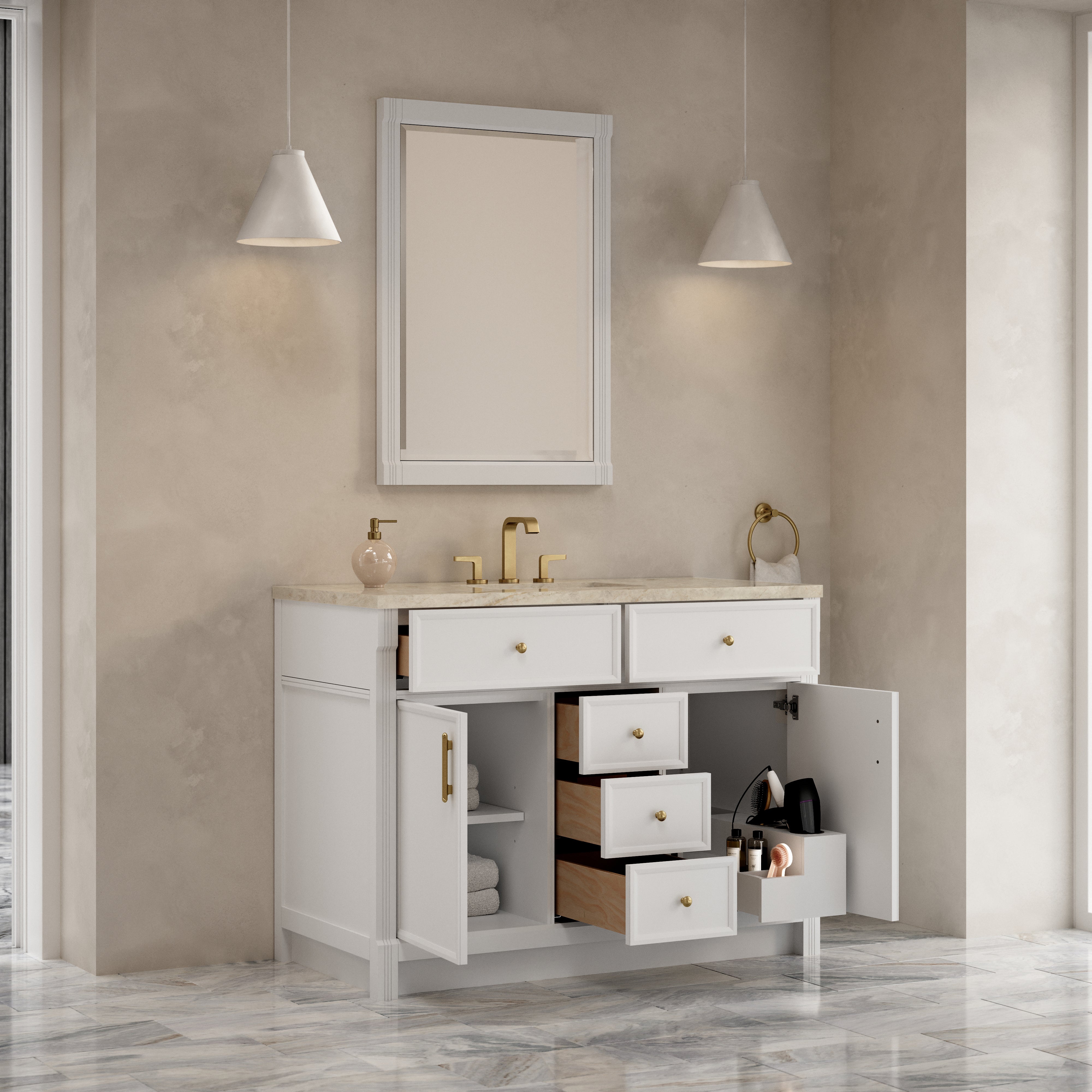 James Martin Bellshire 48" Single Vanity in Bright White with 3cm Countertop