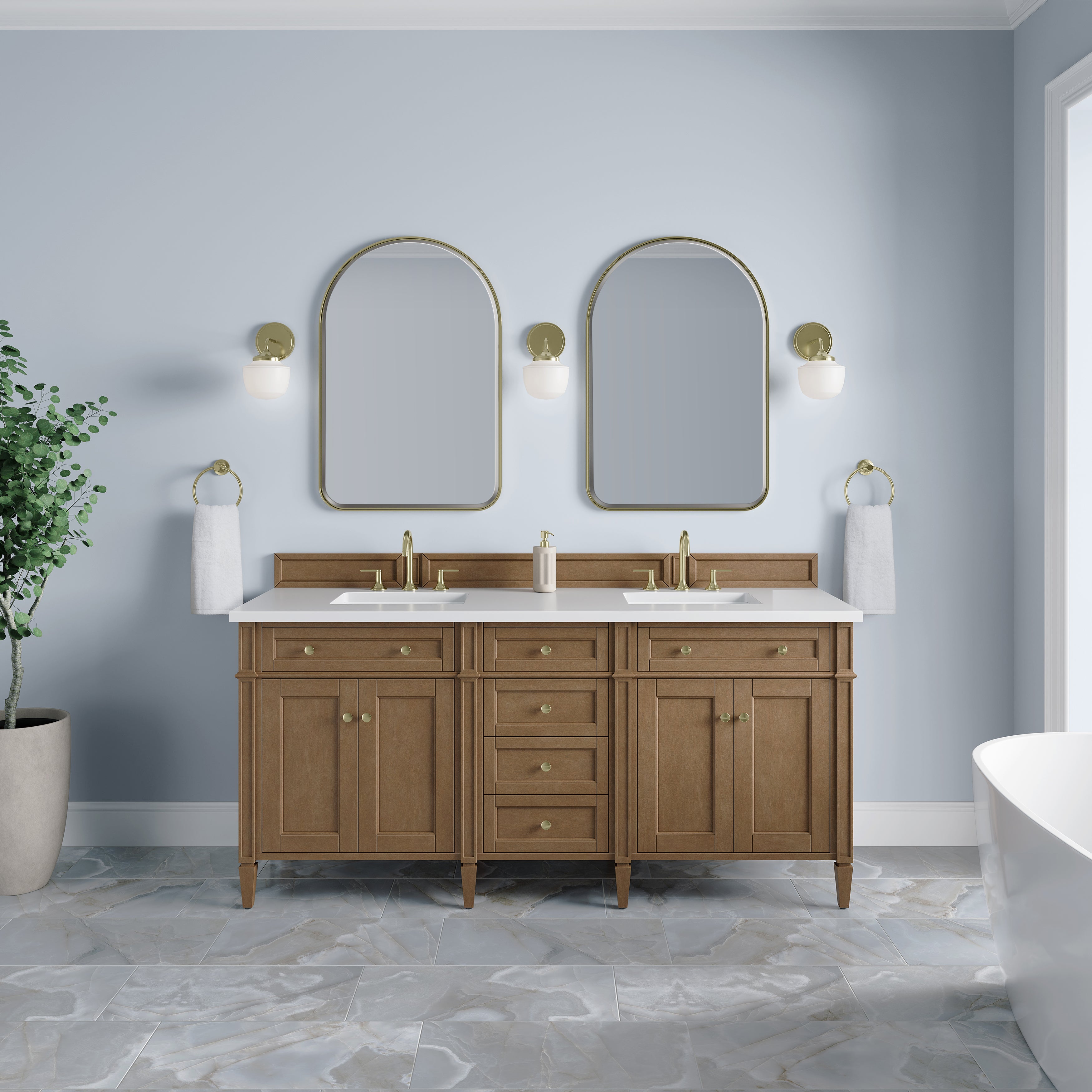 James Martin Brittany 72" Double Vanity in Pecan with 3cm Countertop