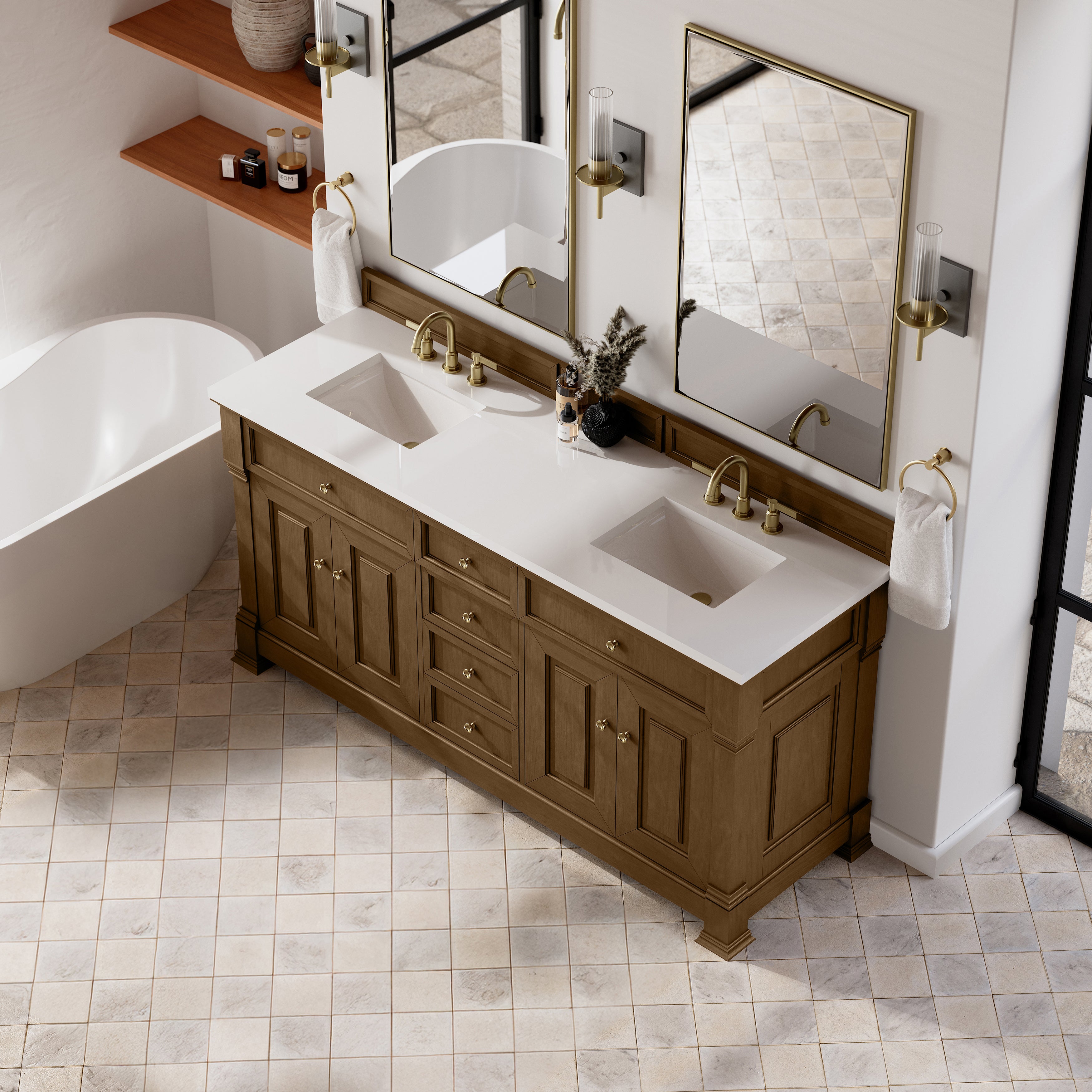 James Martin Brookfield 72" Double Vanity in Honey Oak with 3cm Countertop
