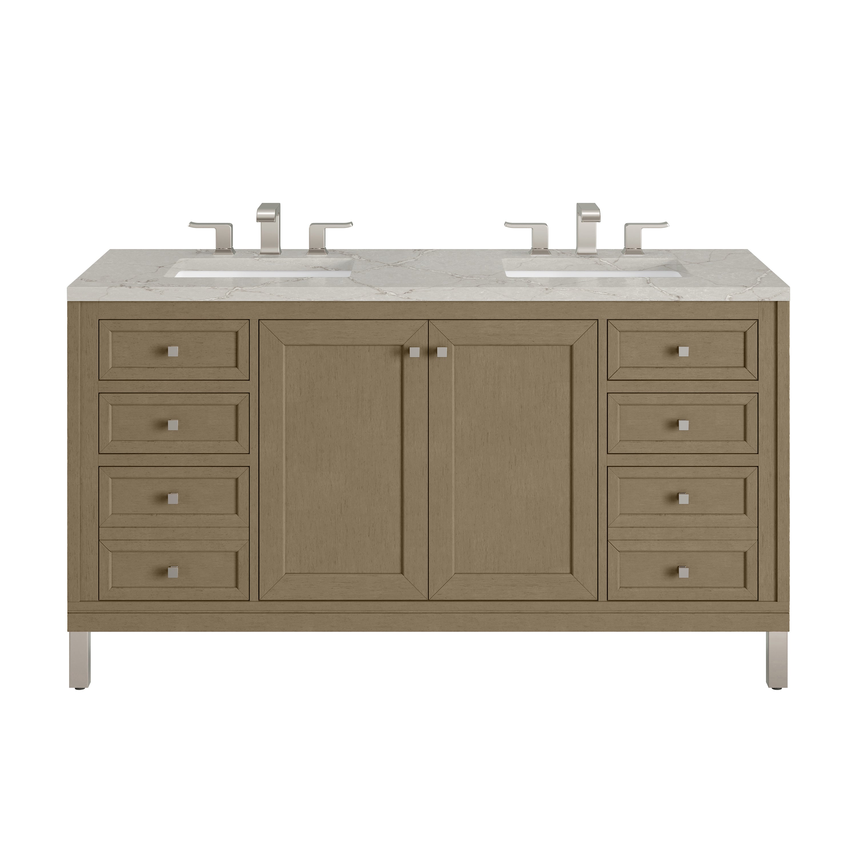 James Martin Chicago 60" Double Vanity in Walnut Whisper with 3cm Countertop and FreePower Wireless Charger