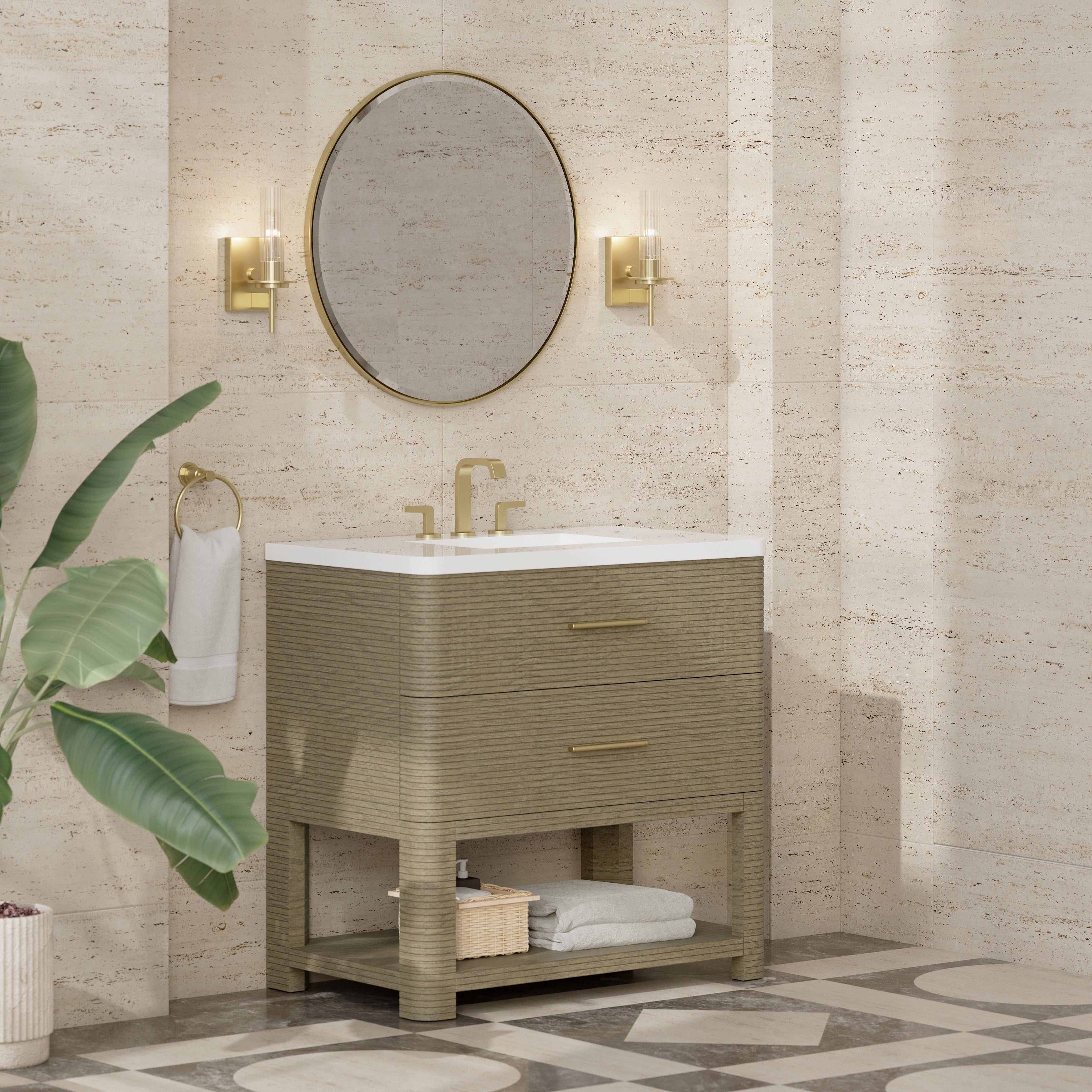 James Martin Lucian 36" Single Vanity in Pebble Oak with 3cm Countertop
