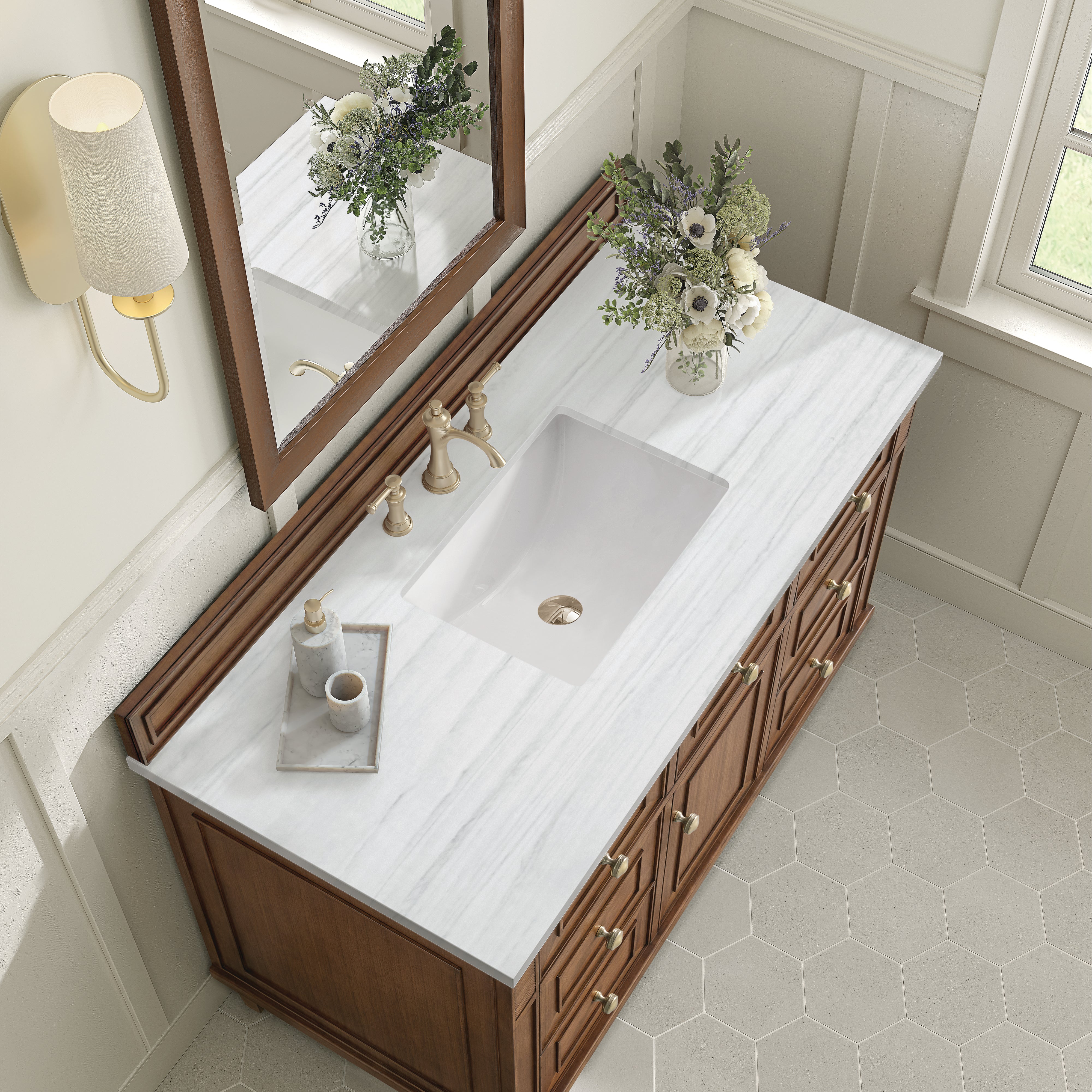 James Martin Lorelai 48" Single Vanity in Mid-Century Walnut with 3cm Countertop