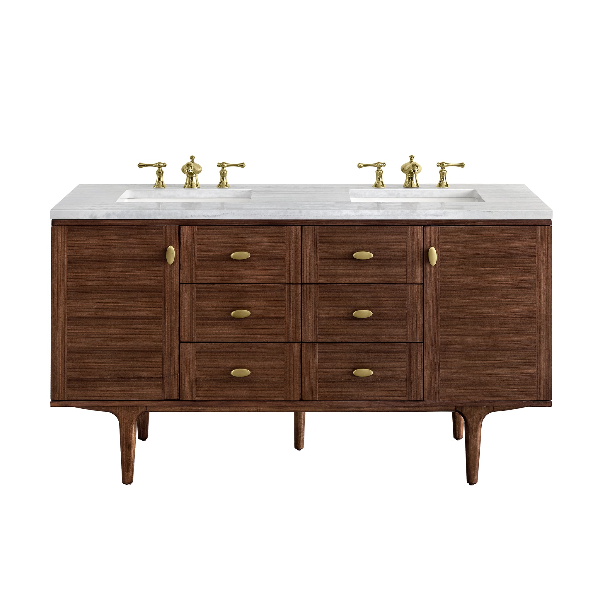 James Martin Amberly 60" Double Vanity in Mid-Century Walnut with 3cm Countertop