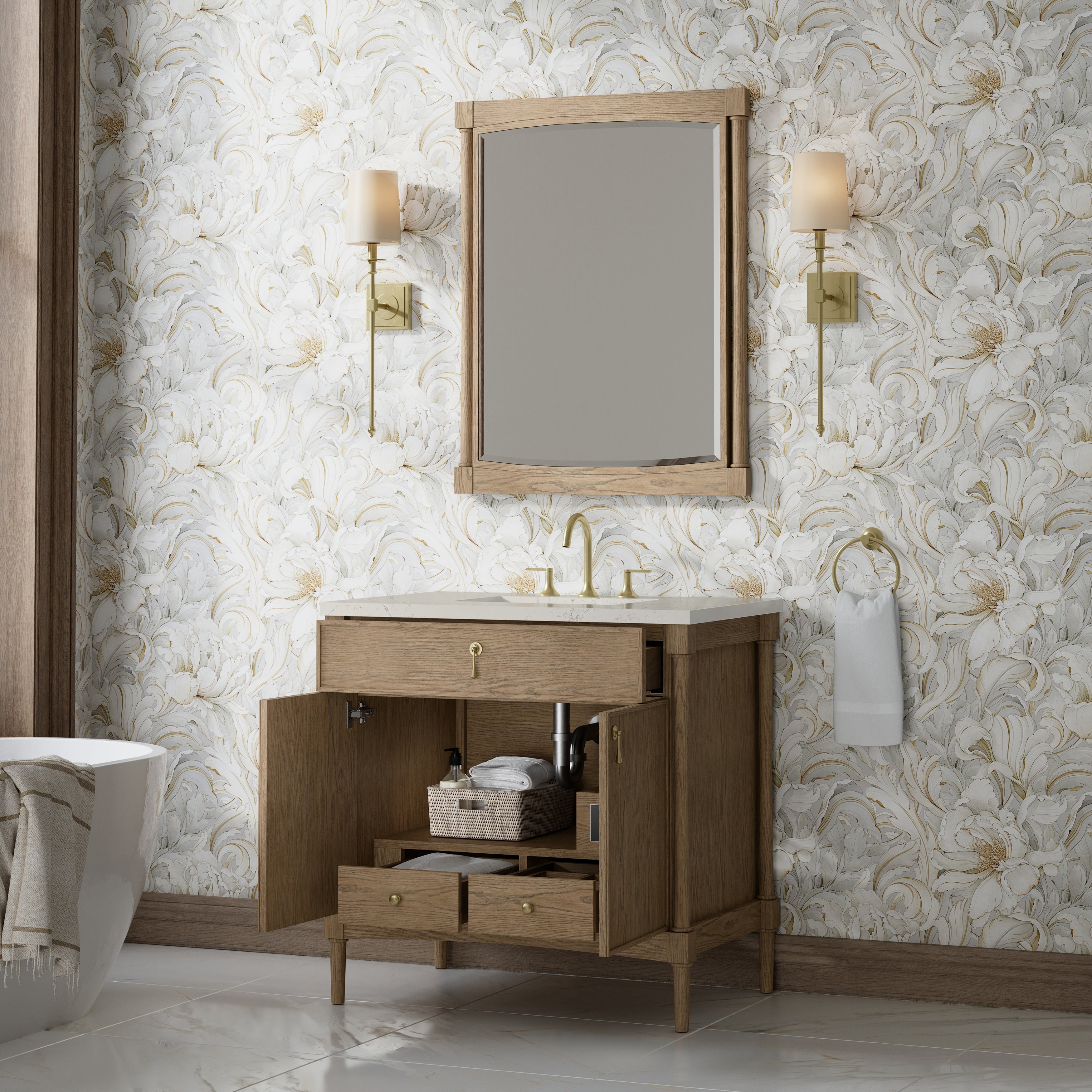 James Martin Kinnsden 36" Single Vanity in Weathered Oak with 3cm Countertop