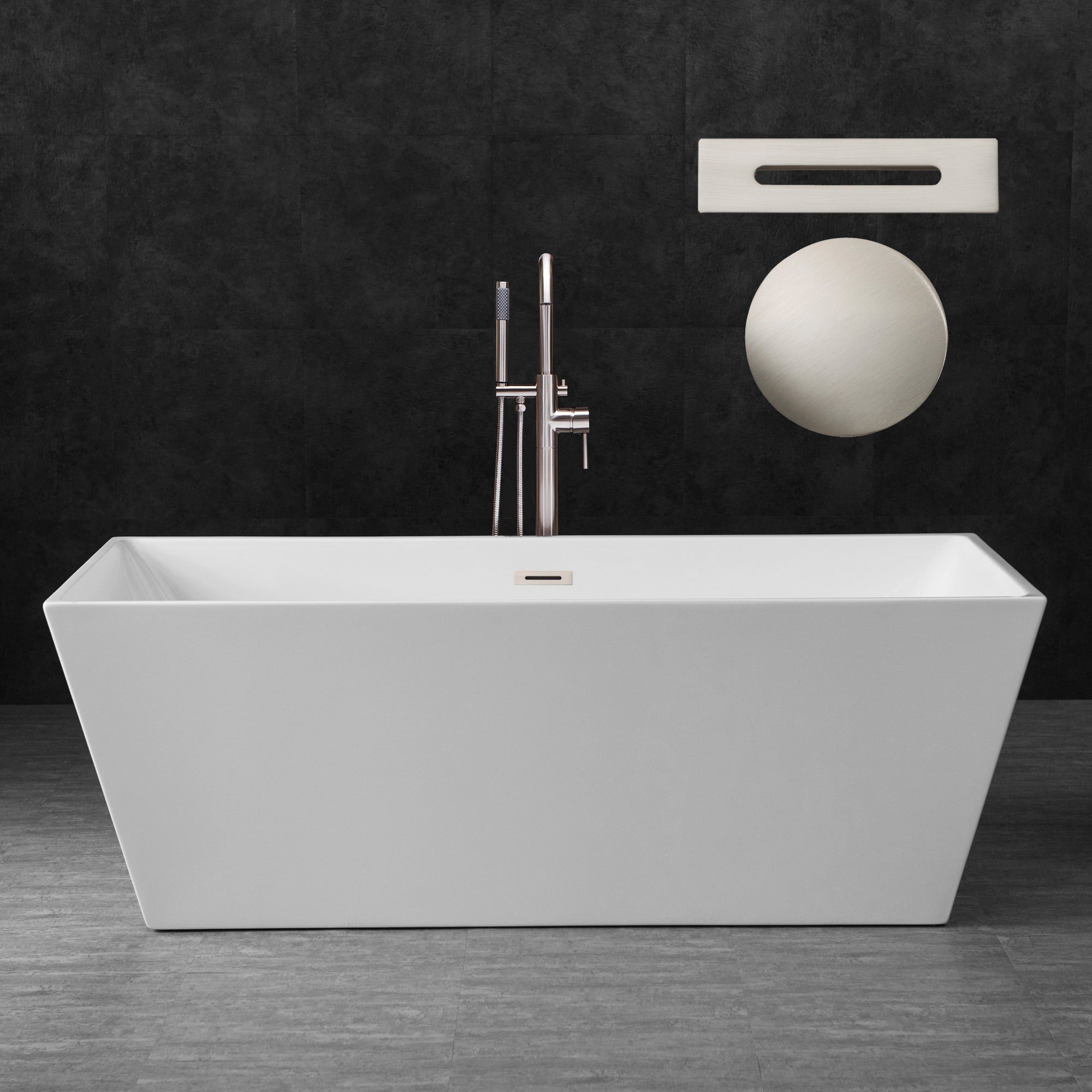 WOODBRIDGE 67" Acrylic Freestanding Bathtub Contemporary Soaking Tub with Drain & Overflow, B0003
