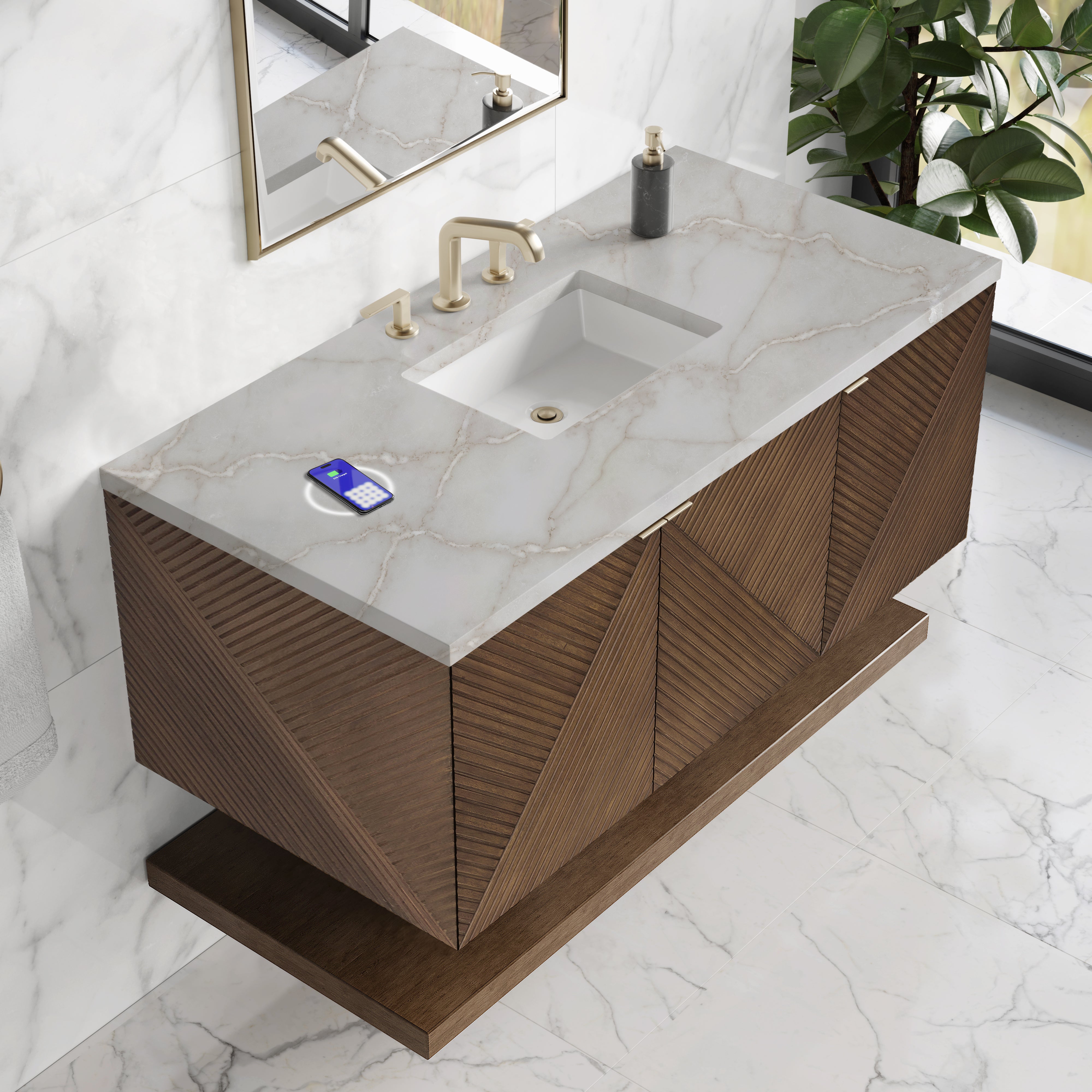 James Martin Marcello 48" Single Vanity in Chestnut with 3cm Countertop and FreePower Wireless Charger