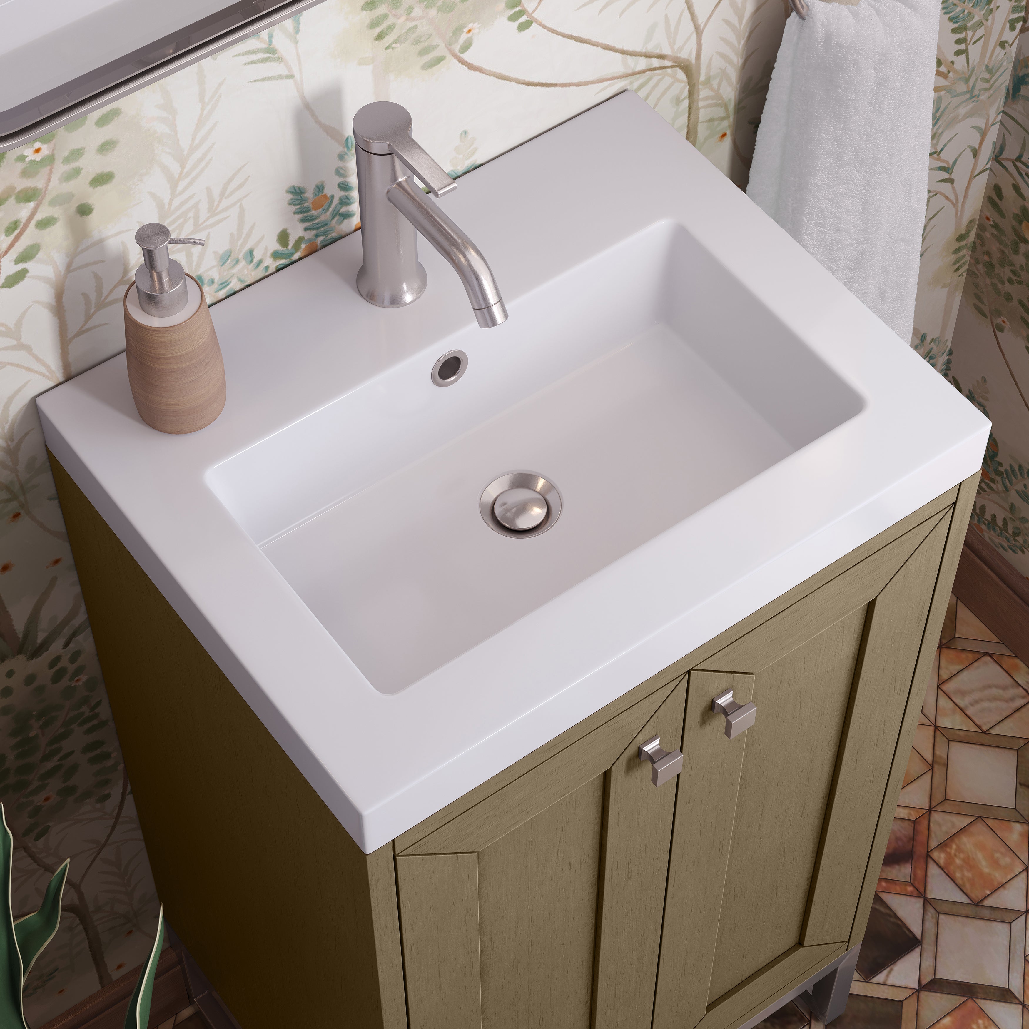 James Martin Chianti 20" Single Vanity in Glossy White with White Glossy Composite Stone Top