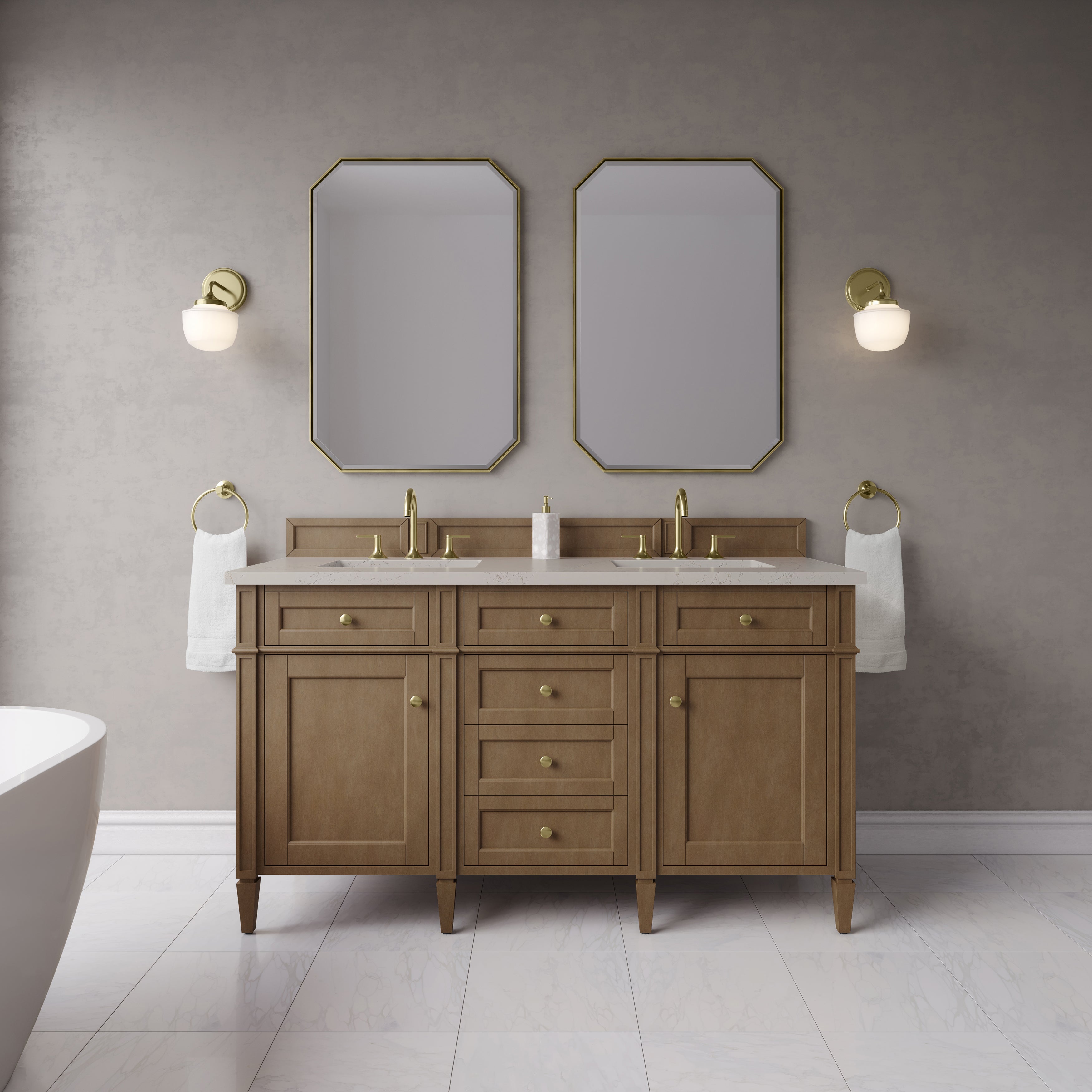 James Martin Brittany 60" Double Vanity in Pecan with 3cm Countertop