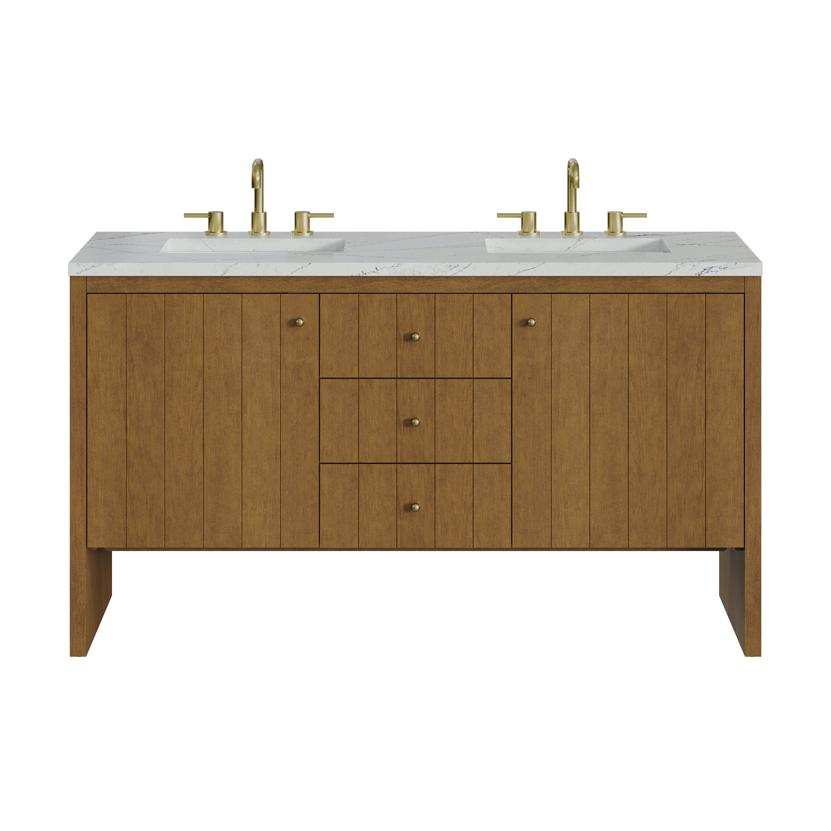 James Martin Hudson 60" Double Vanity in Honey Oak with 3cm Countertop and FreePower Wireless Charger
