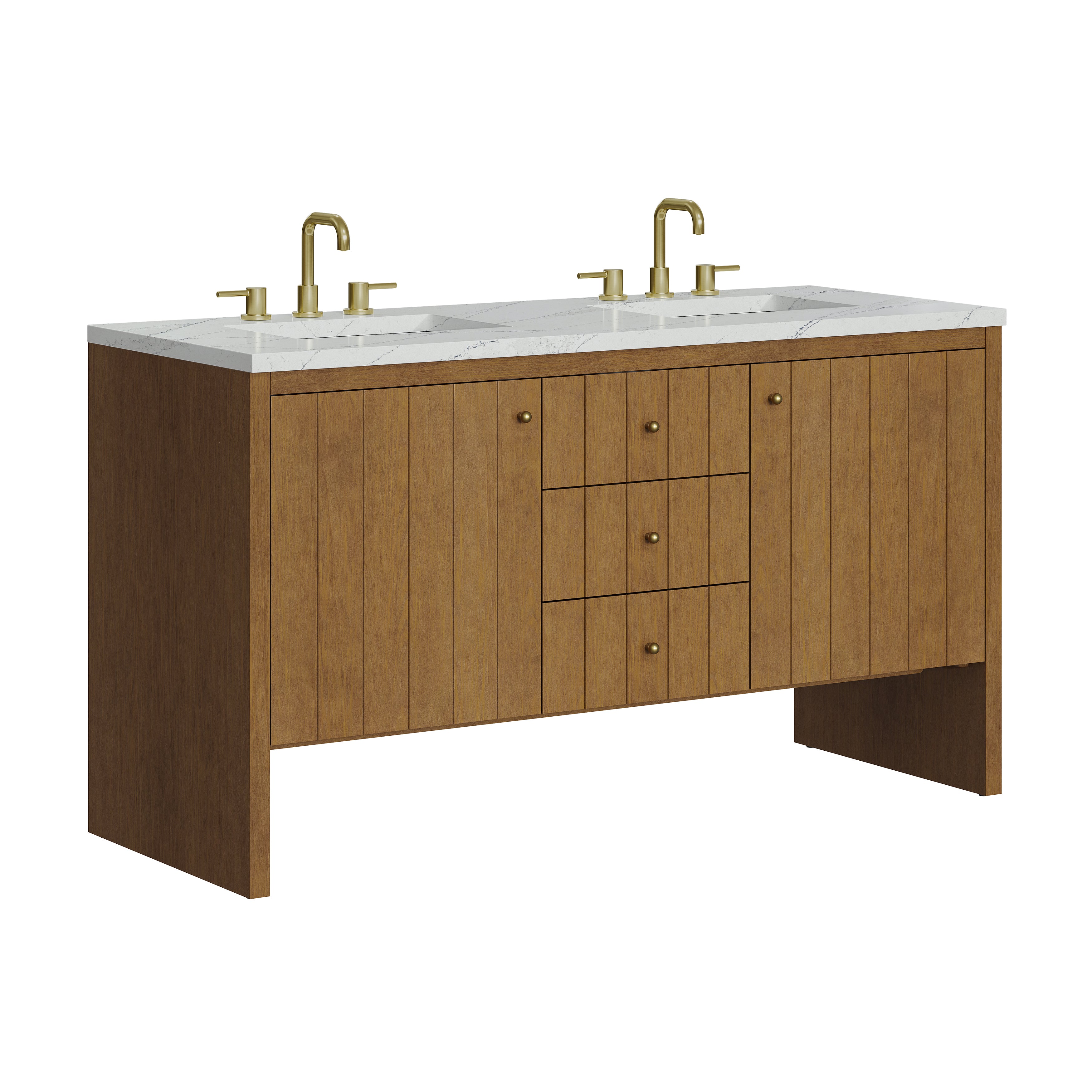 James Martin Hudson 60" Double Vanity in Honey Oak with 3cm Countertop and FreePower Wireless Charger