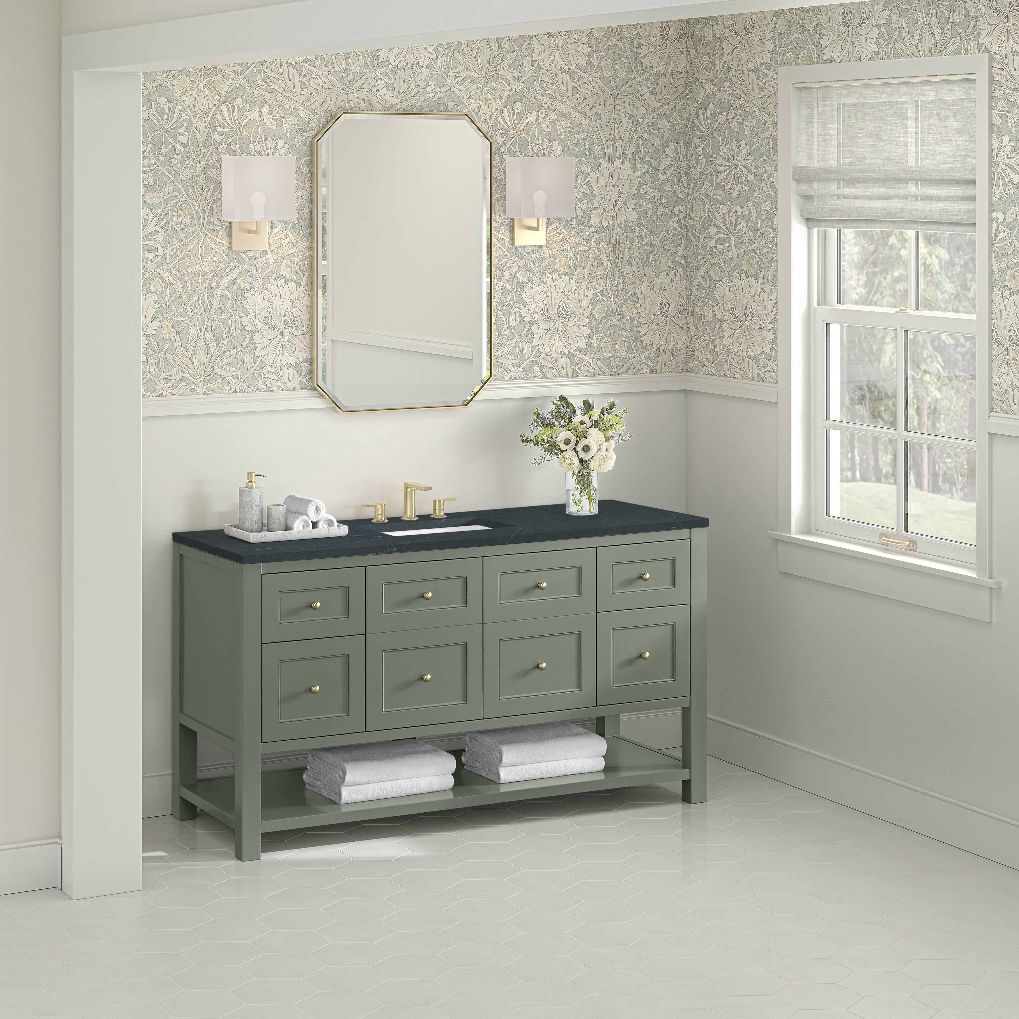 James Martin Breckenridge 60" Single Vanity in Smokey Celadon with 3cm Countertop