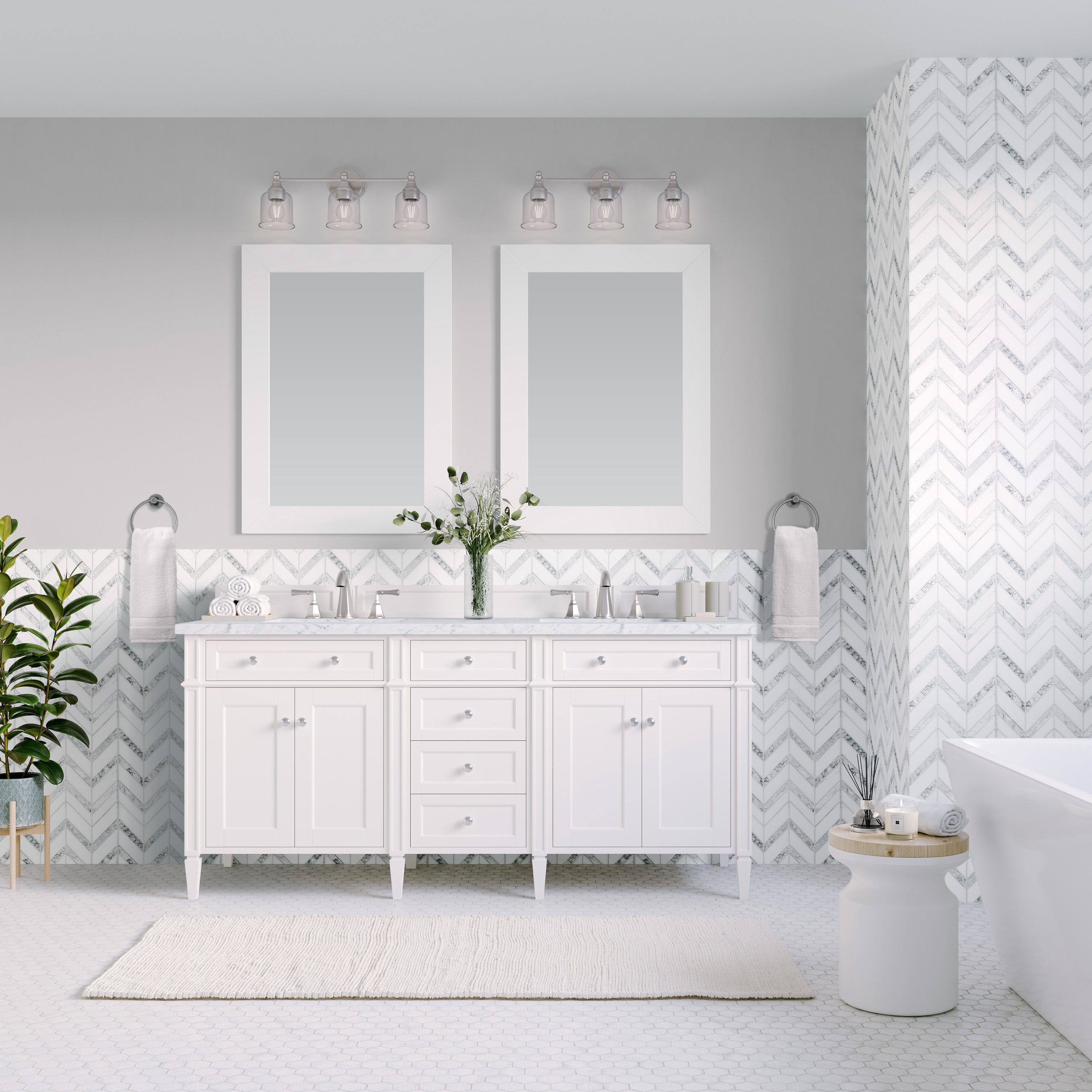 James Martin Brittany 60" Double Vanity in Bright White with 3cm Countertop