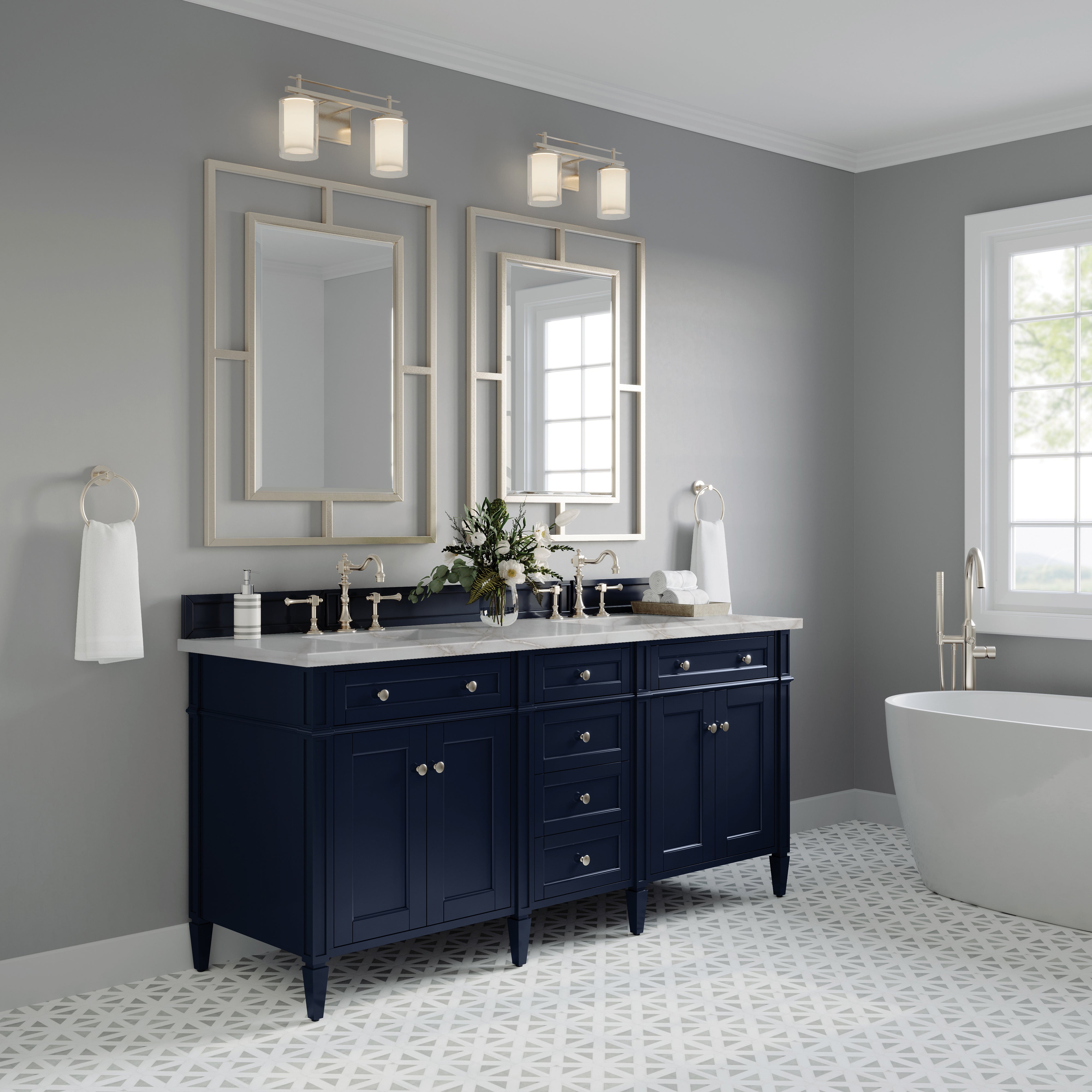 James Martin Brittany 72" Double Vanity in Victory Bleu with 3cm Countertop and FreePower Wireless Charger