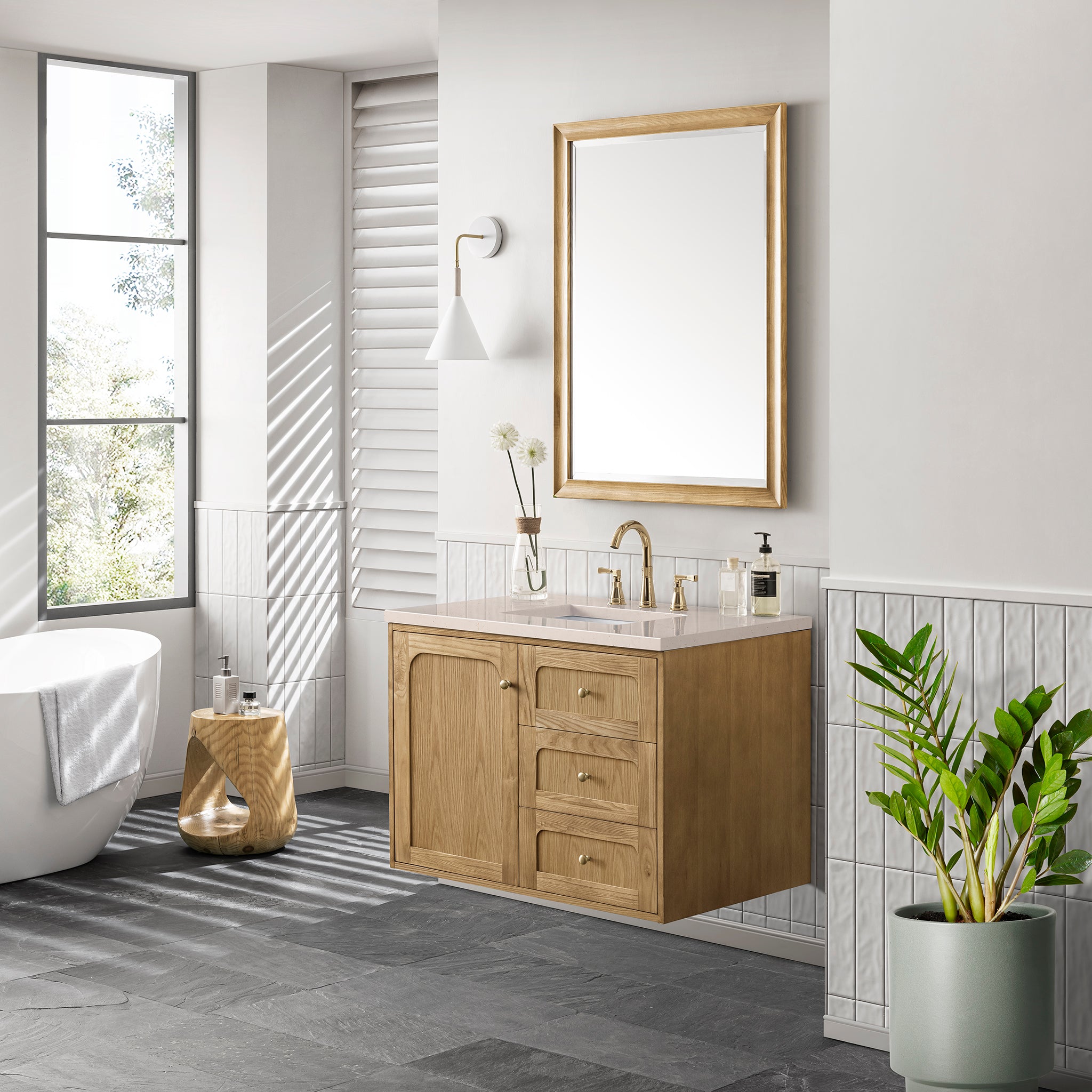 James Martin Laurent 36" Single Vanity in Light Natural Oak with 3cm Countertop