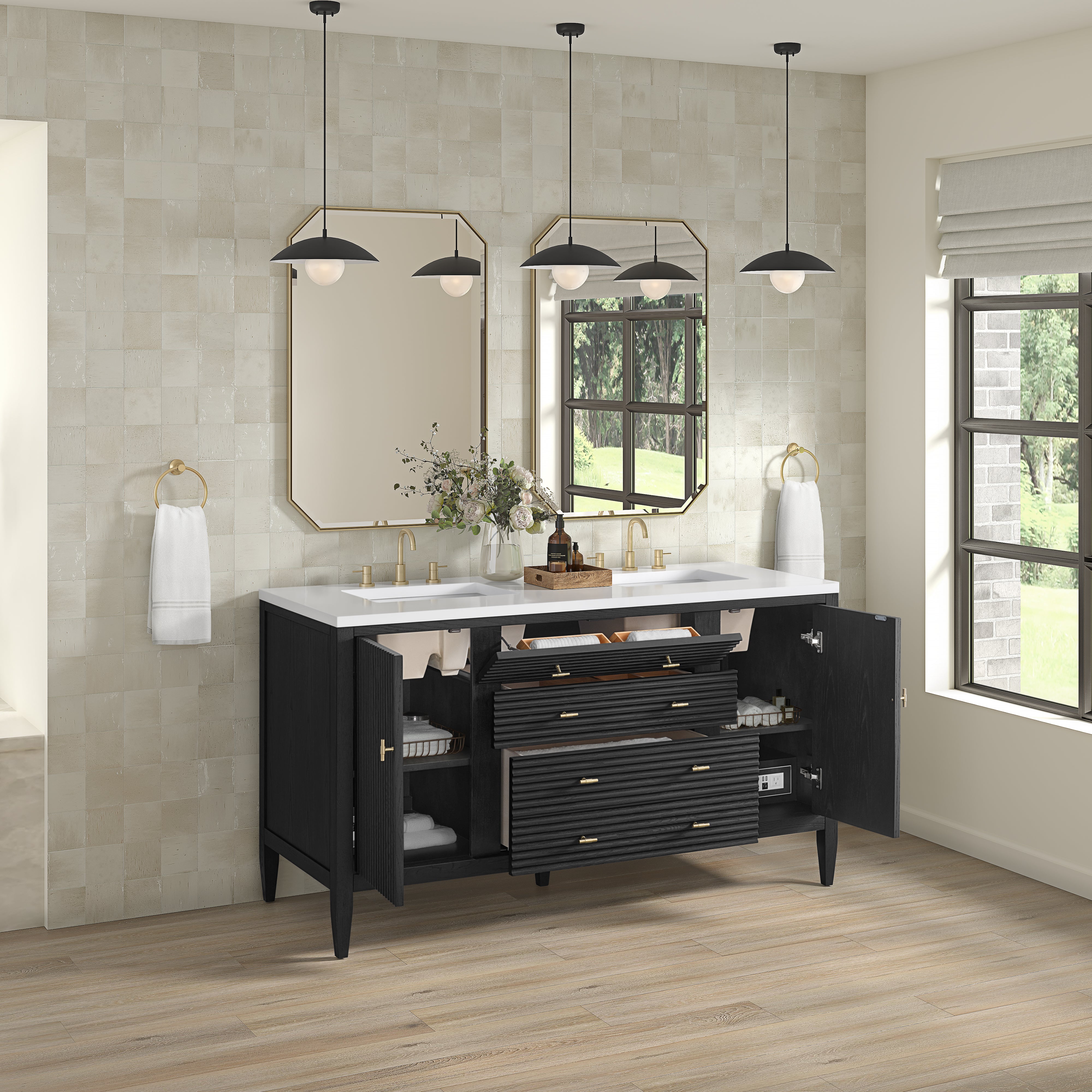 James Martin Myrrin 60" Double Vanity in Carbon Oak with 3cm Countertop