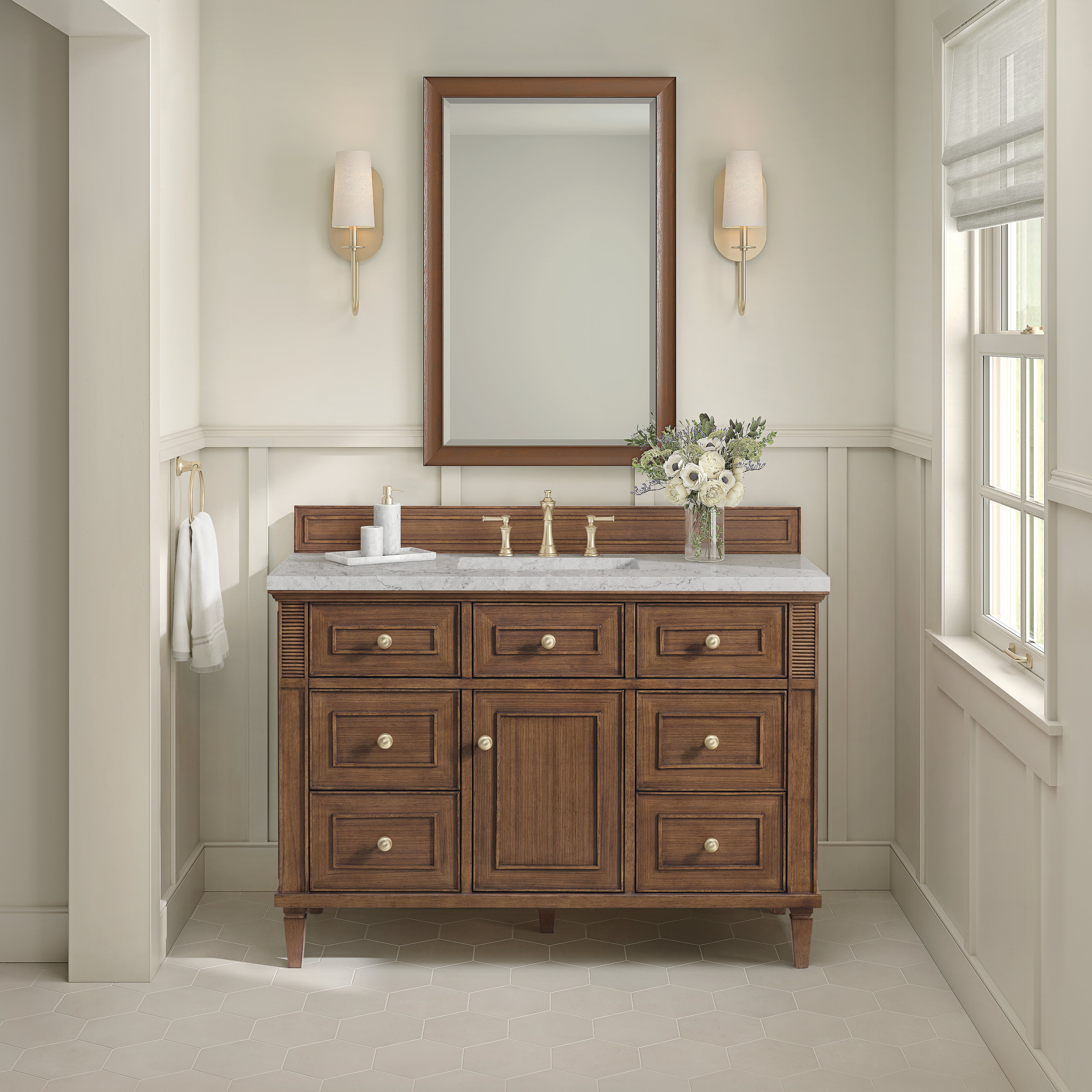 James Martin Lorelai 48" Single Vanity in Mid-Century Walnut with 3cm Countertop