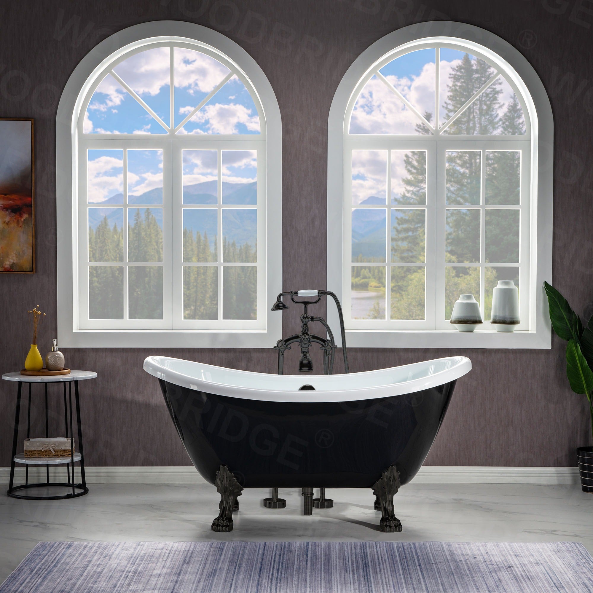 WOODBRIDGE 59" Heavy Duty Acrylic Double Slipper Clawfoot Bath Tub with Drain & Overflow, BTA1842